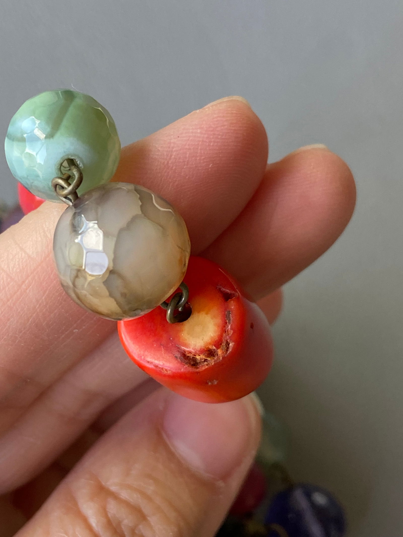 Vintage Chunky Multi-Gemstone Necklace with Large Agate Pendant - 10