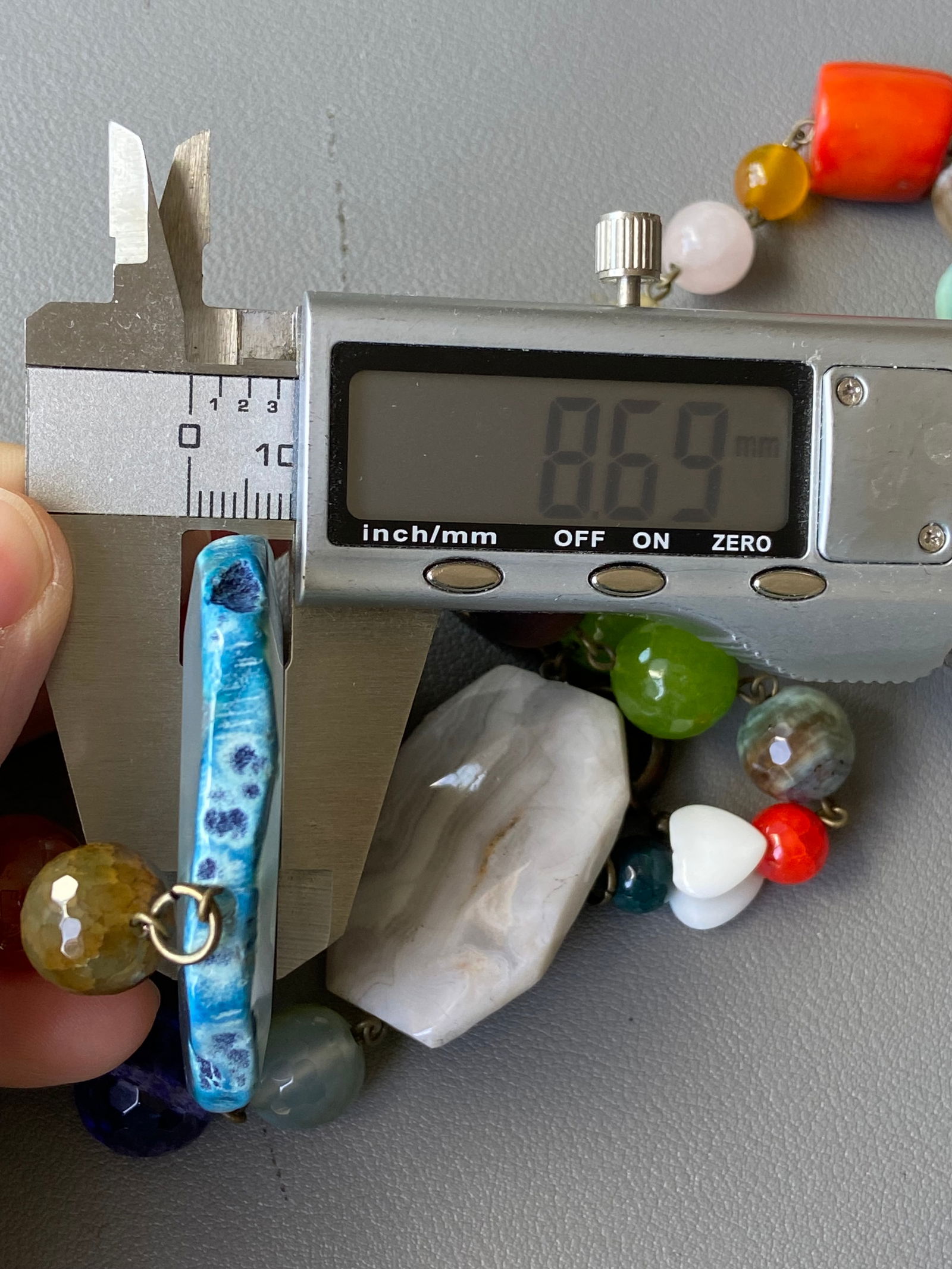 Vintage Chunky Multi-Gemstone Necklace with Large Agate Pendant - 12