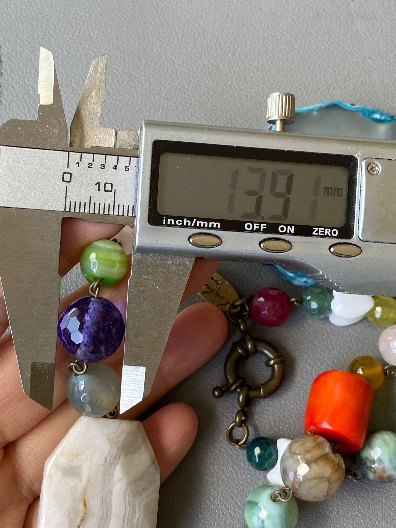 Vintage Chunky Multi-Gemstone Necklace with Large Agate Pendant - 14