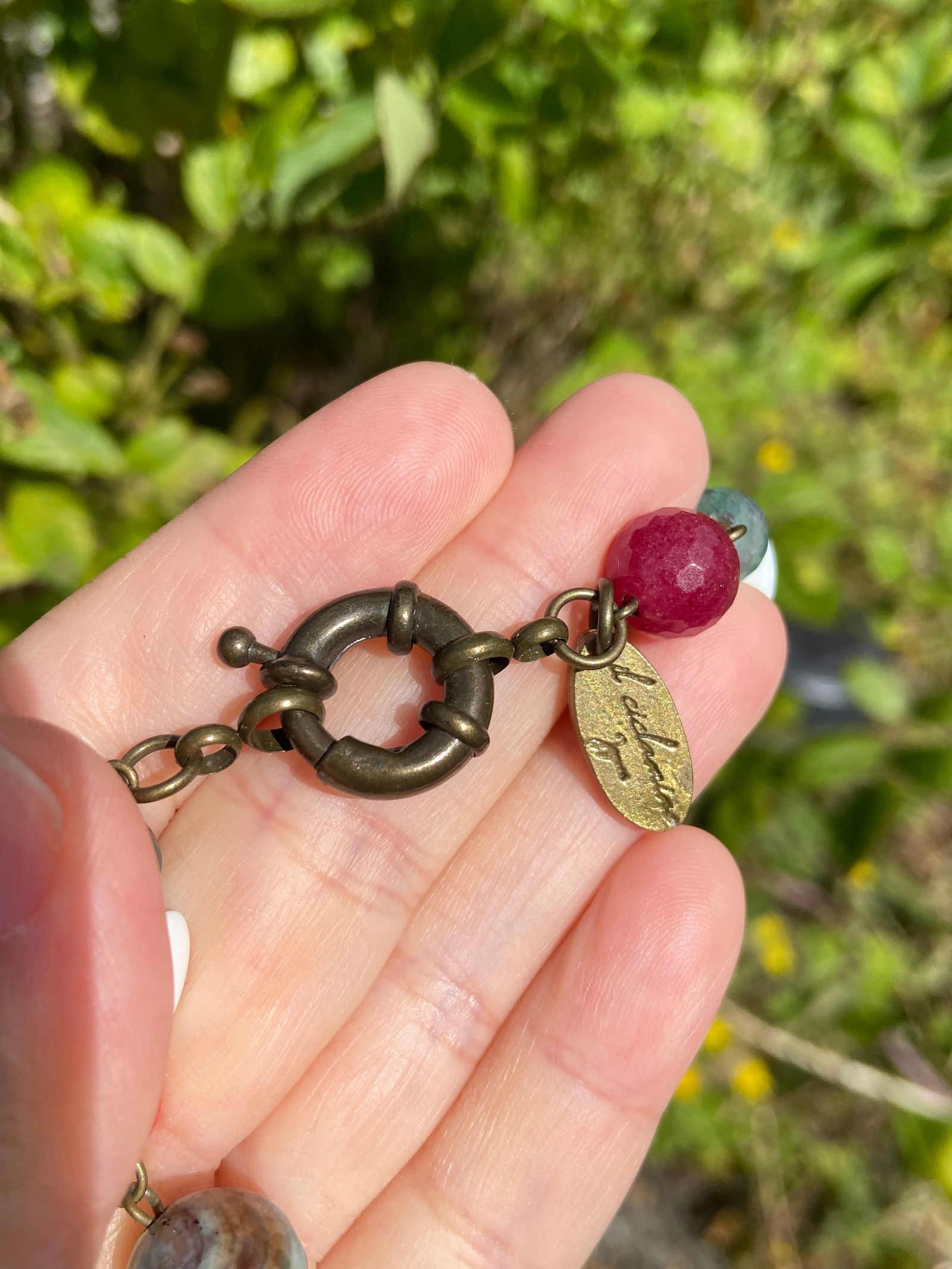 Vintage Chunky Multi-Gemstone Necklace with Large Agate Pendant - 8