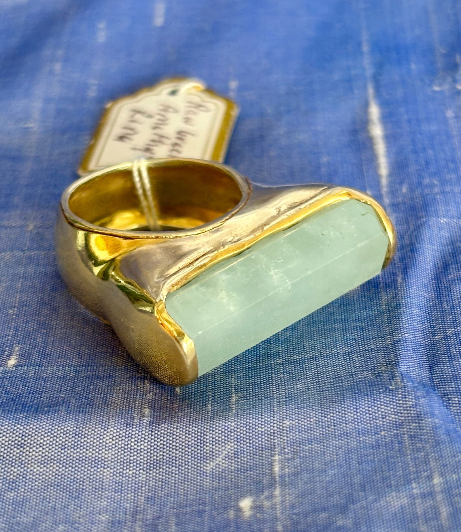 Modern Green Sugar Amethyst Ring: Title:Modern Green Sugar Amethyst Ring Description:This is a fun, Vermeil ring to mix and match with other rings. The simplicity of the design is eye-catching and the included nature of the stone adds