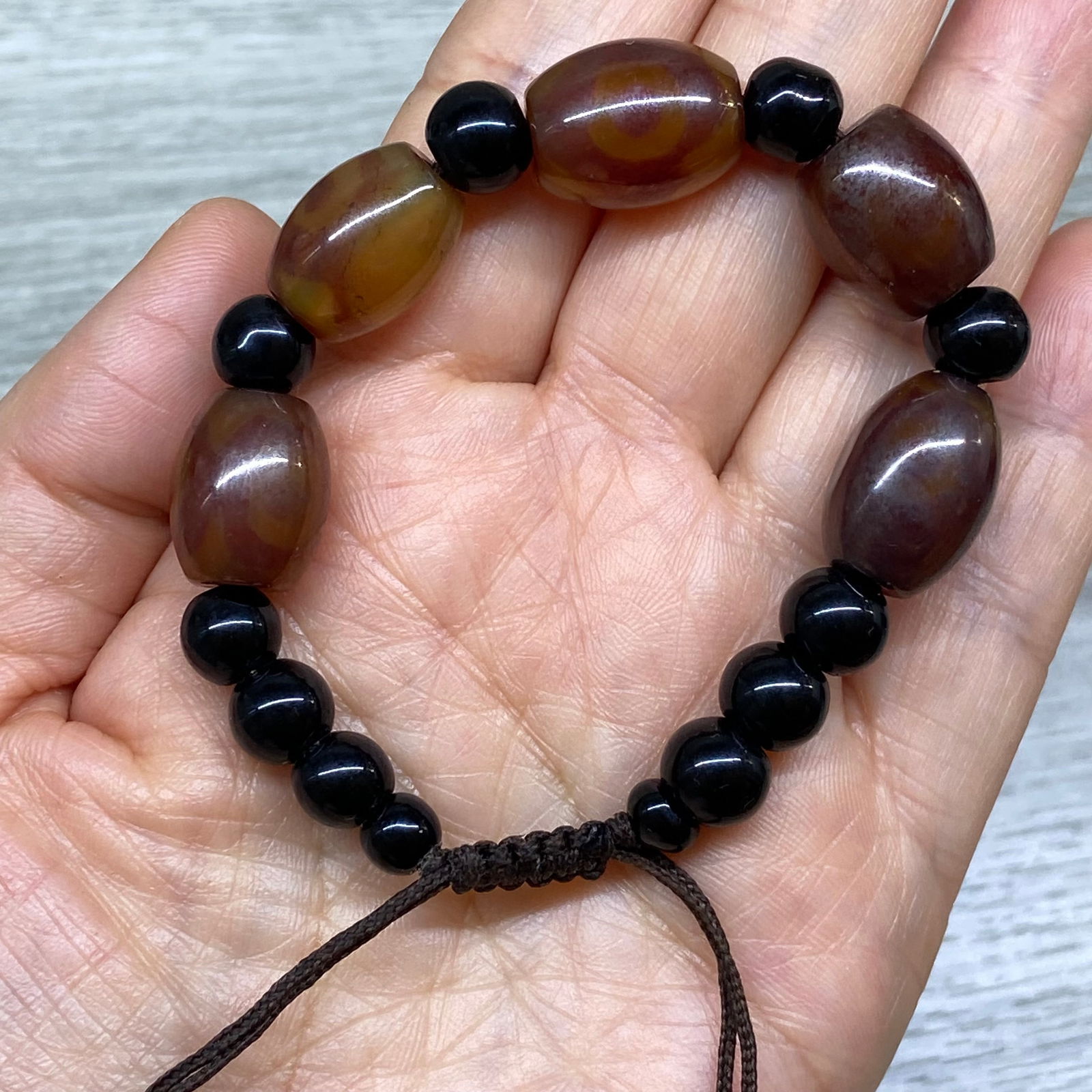 Peking Glass Agate-Inspired Dzi Bead Bracelet with Adjustable Cord - 5