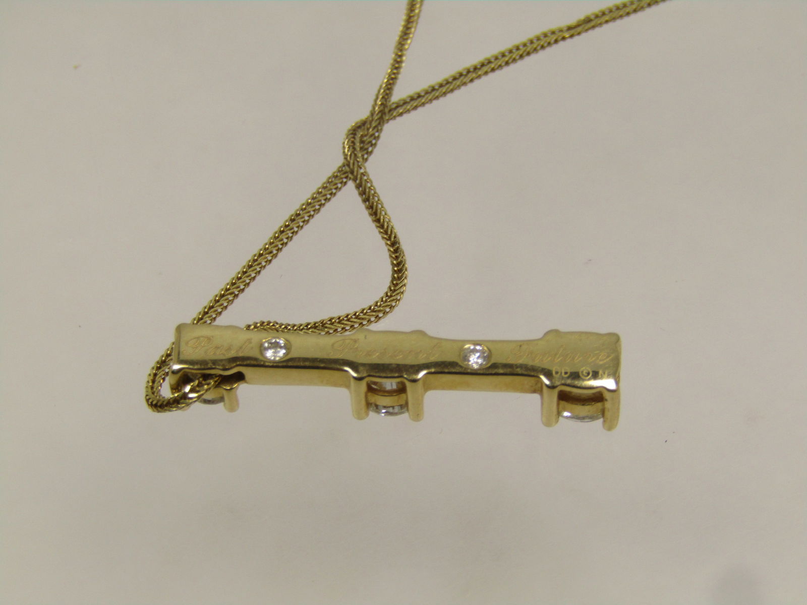 Vintage 14kt Diamond Past Present Future Necklace, 18", 1980's-1990's - 6