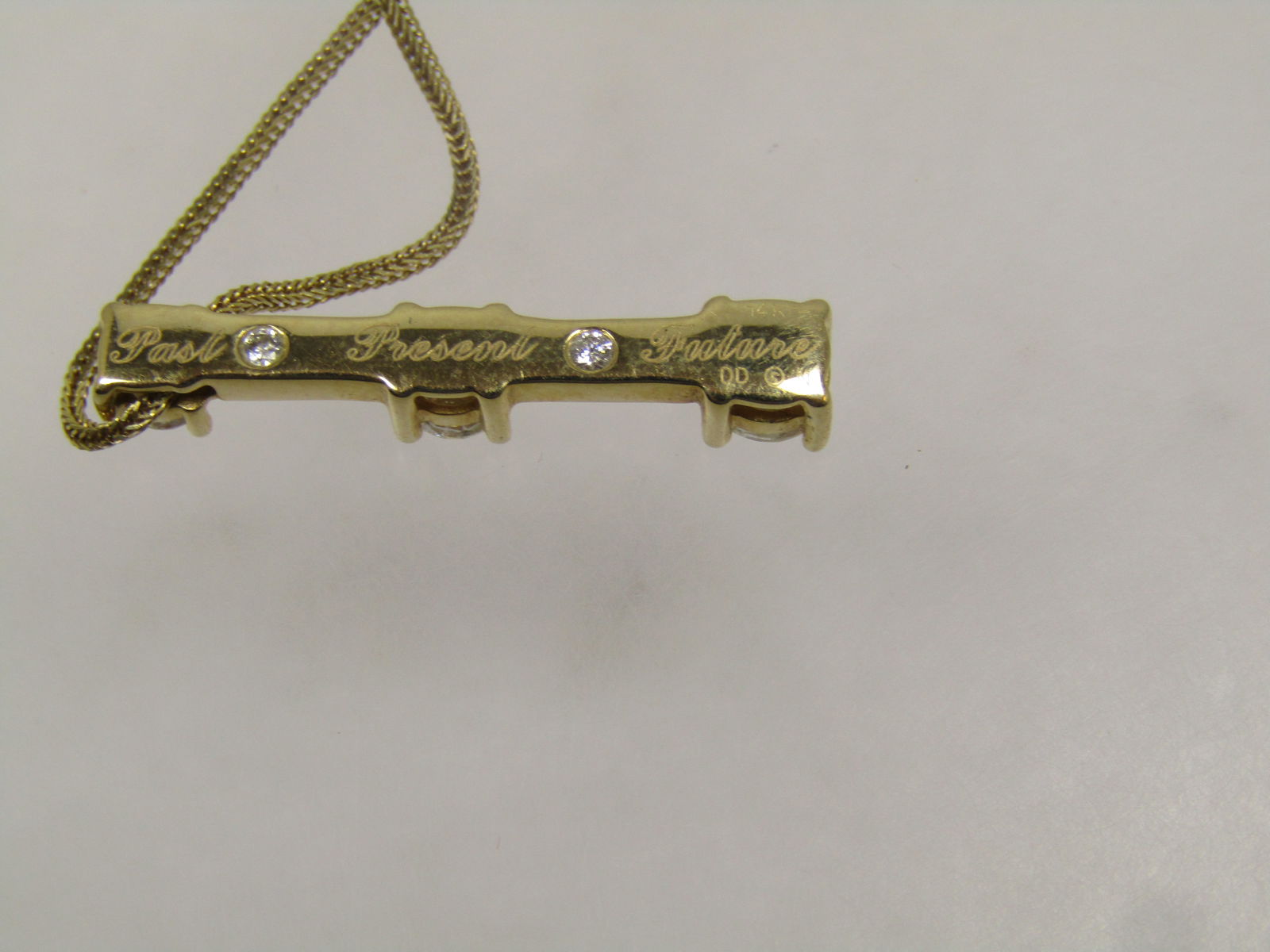 Vintage 14kt Diamond Past Present Future Necklace, 18", 1980's-1990's - 7