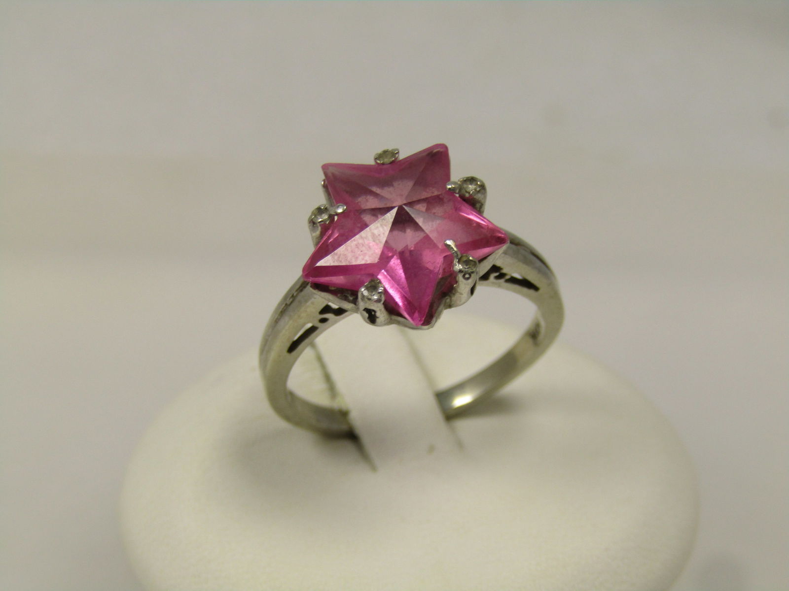 Vintage 10kt Pink Sapphire Star Cut Stone Ring, Sz. 8.5, Signed, 1980's - 2