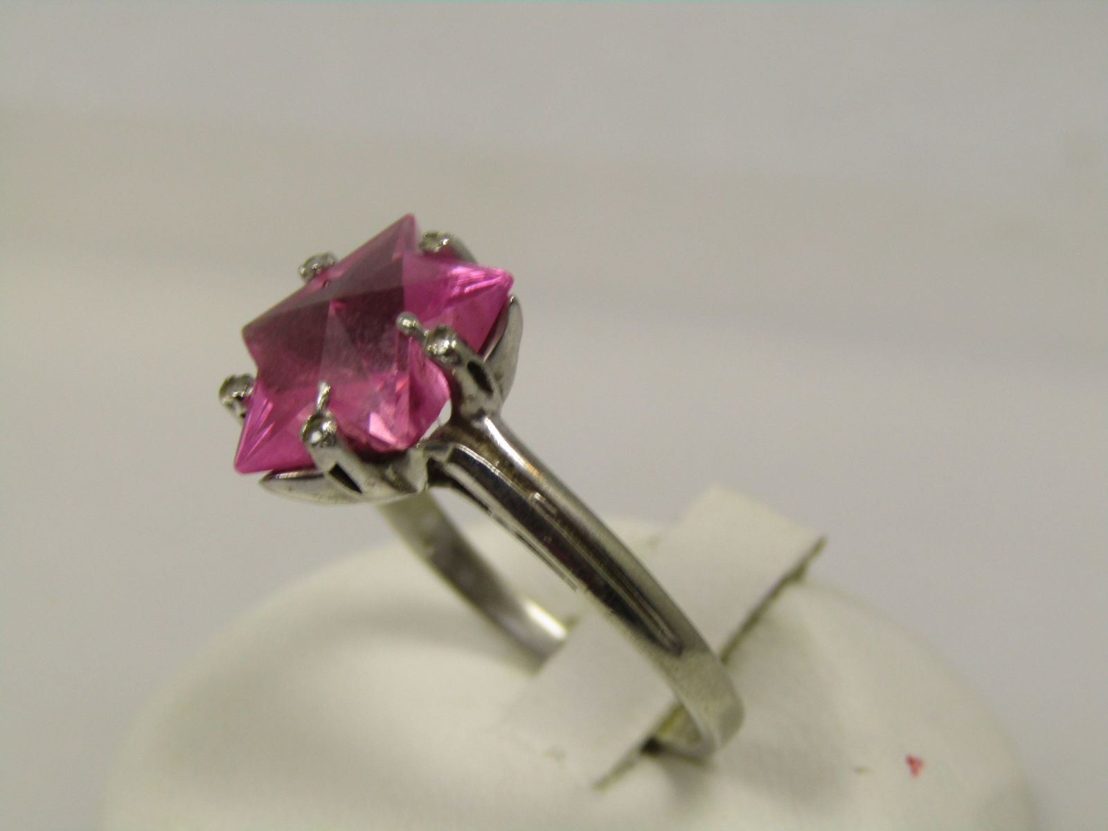 Vintage 10kt Pink Sapphire Star Cut Stone Ring, Sz. 8.5, Signed, 1980's - 4