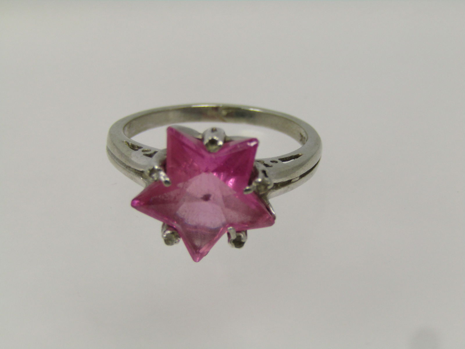 Vintage 10kt Pink Sapphire Star Cut Stone Ring, Sz. 8.5, Signed, 1980's - 5