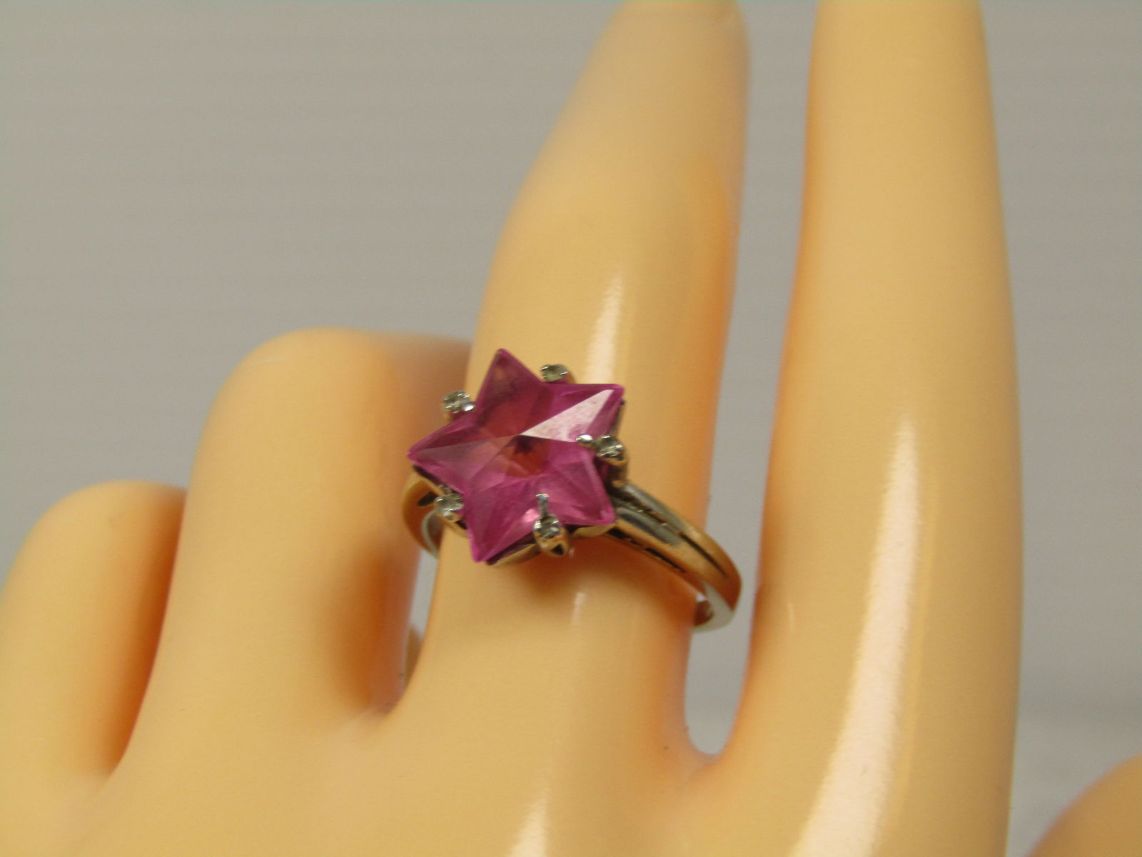 Vintage 10kt Pink Sapphire Star Cut Stone Ring, Sz. 8.5, Signed, 1980's - 8