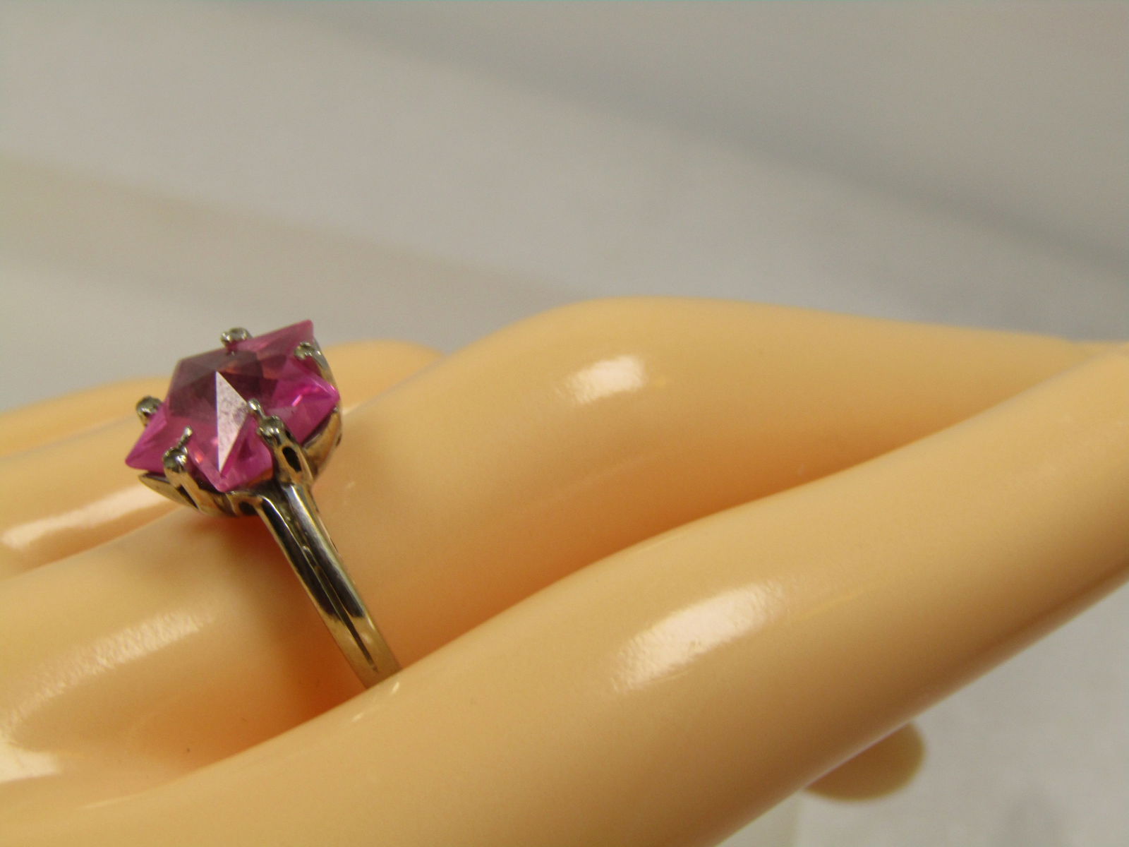 Vintage 10kt Pink Sapphire Star Cut Stone Ring, Sz. 8.5, Signed, 1980's - 9