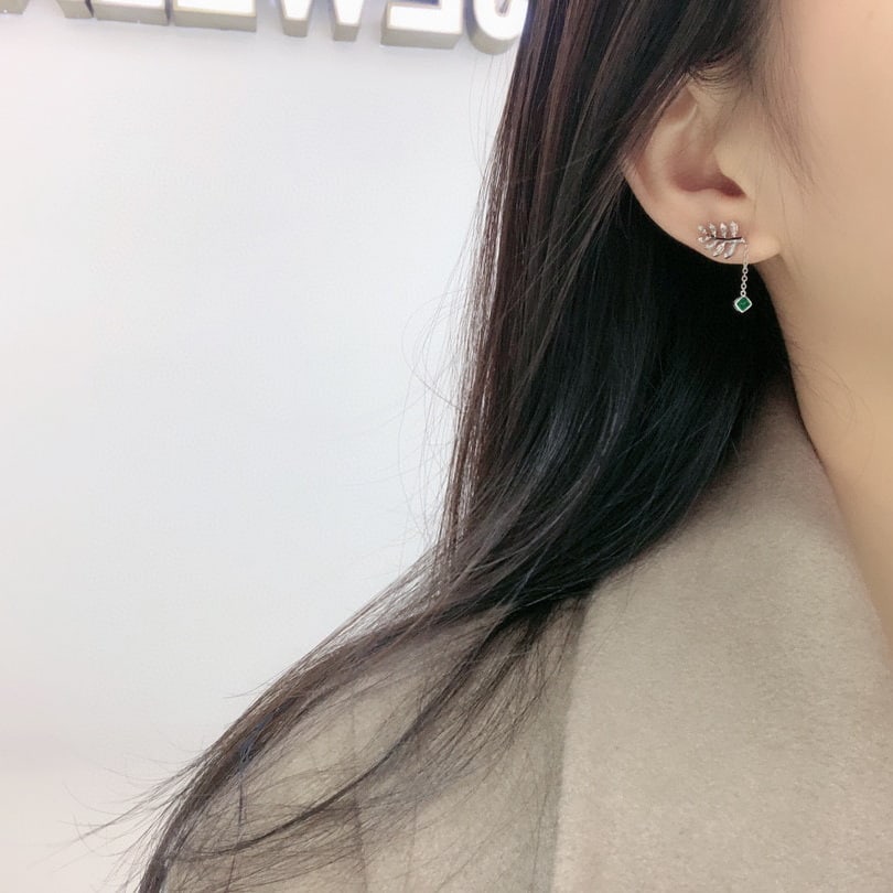 14K GOLD 0.40 CTW NATURAL EMERALD & DIAMOND EARRINGS - 7