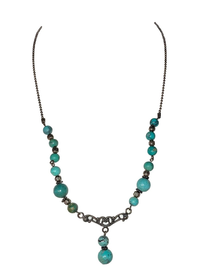 Simulated Baltic Amber Silver Tone Nugget Necklace - 2