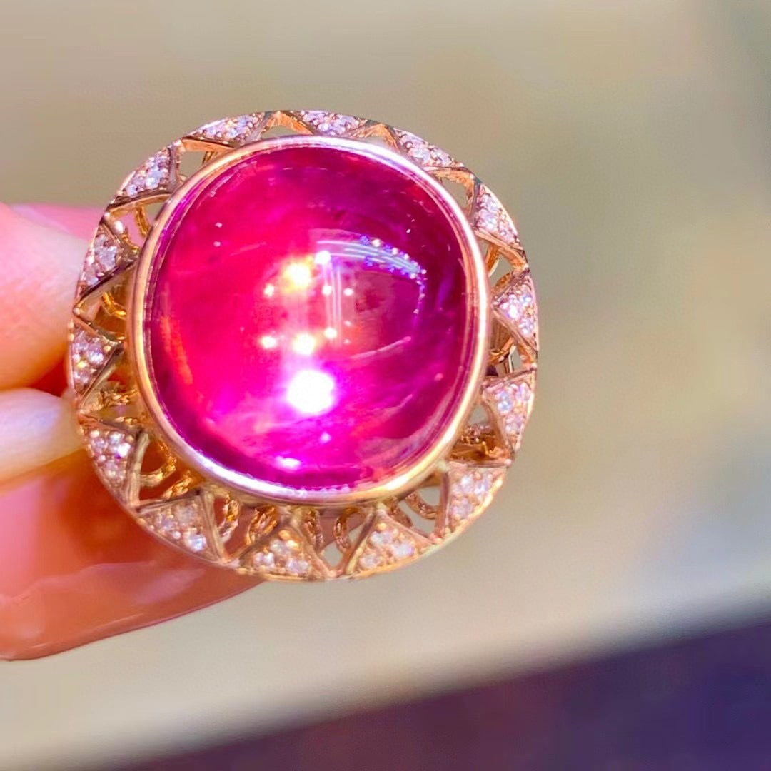 14K GOLD 6.5 CT NATURAL TOURMALINE & DIAMOND RING - 2