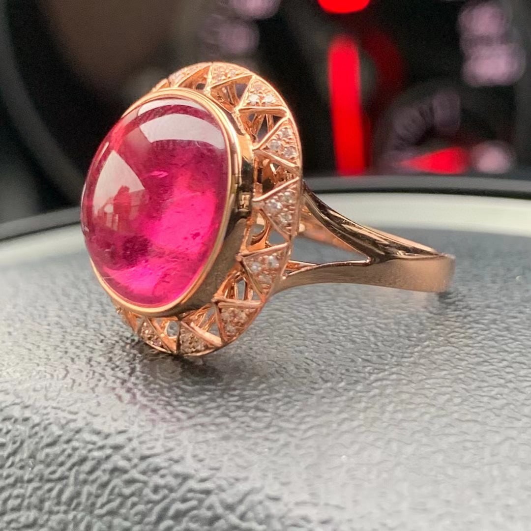 14K GOLD 6.5 CT NATURAL TOURMALINE & DIAMOND RING - 5