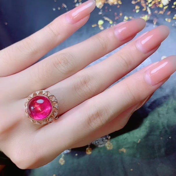 14K GOLD 6.5 CT NATURAL TOURMALINE & DIAMOND RING - 7