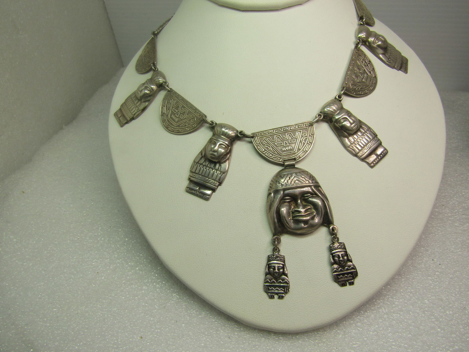 Vintage Sterling Peruvian Figural Necklace, 18", Signed ME, 1960's-1970's - 2