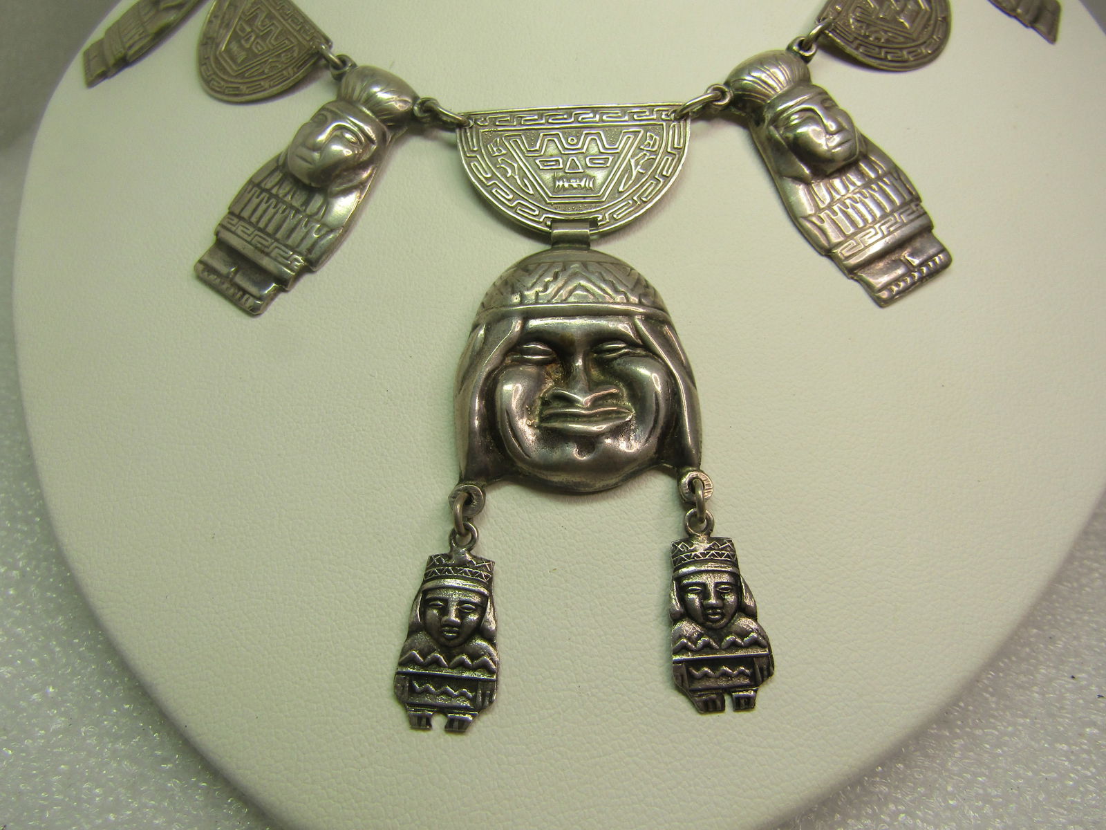 Vintage Sterling Peruvian Figural Necklace, 18", Signed ME, 1960's-1970's - 3