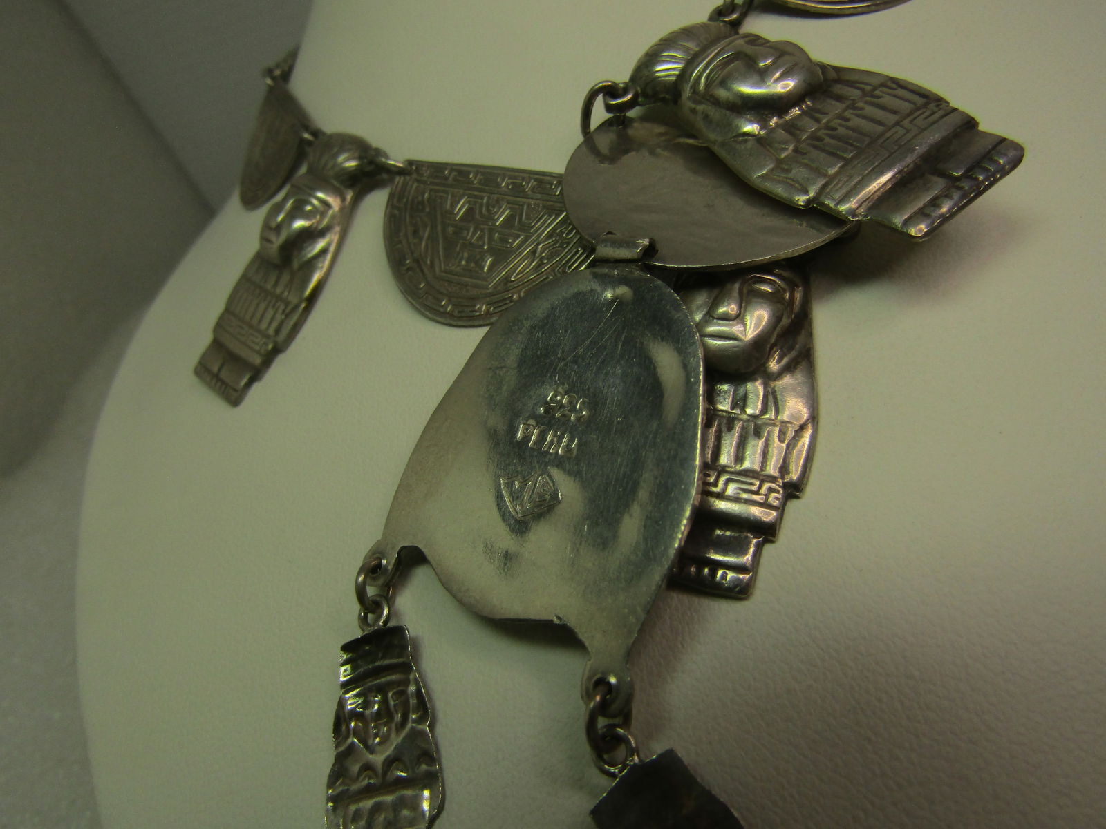 Vintage Sterling Peruvian Figural Necklace, 18", Signed ME, 1960's-1970's - 4