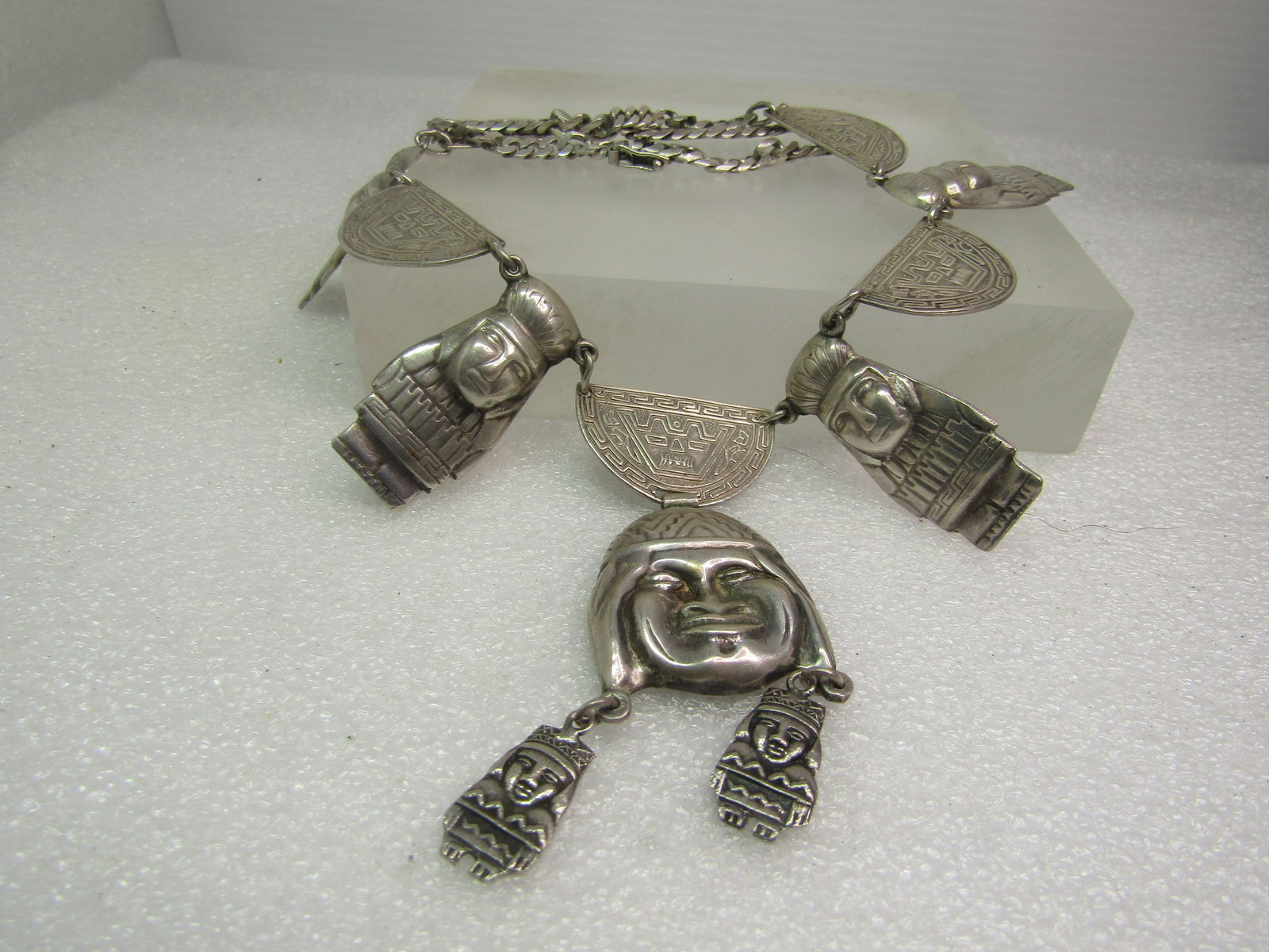 Vintage Sterling Peruvian Figural Necklace, 18", Signed ME, 1960's-1970's - 5