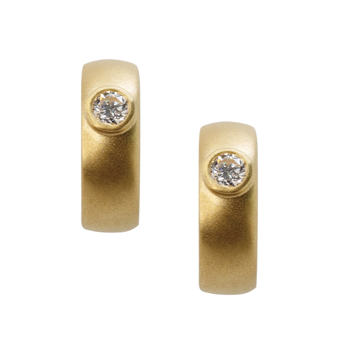 Meme Diamond Huggie 18 K Gold Earrings, 1/2" Round - 3