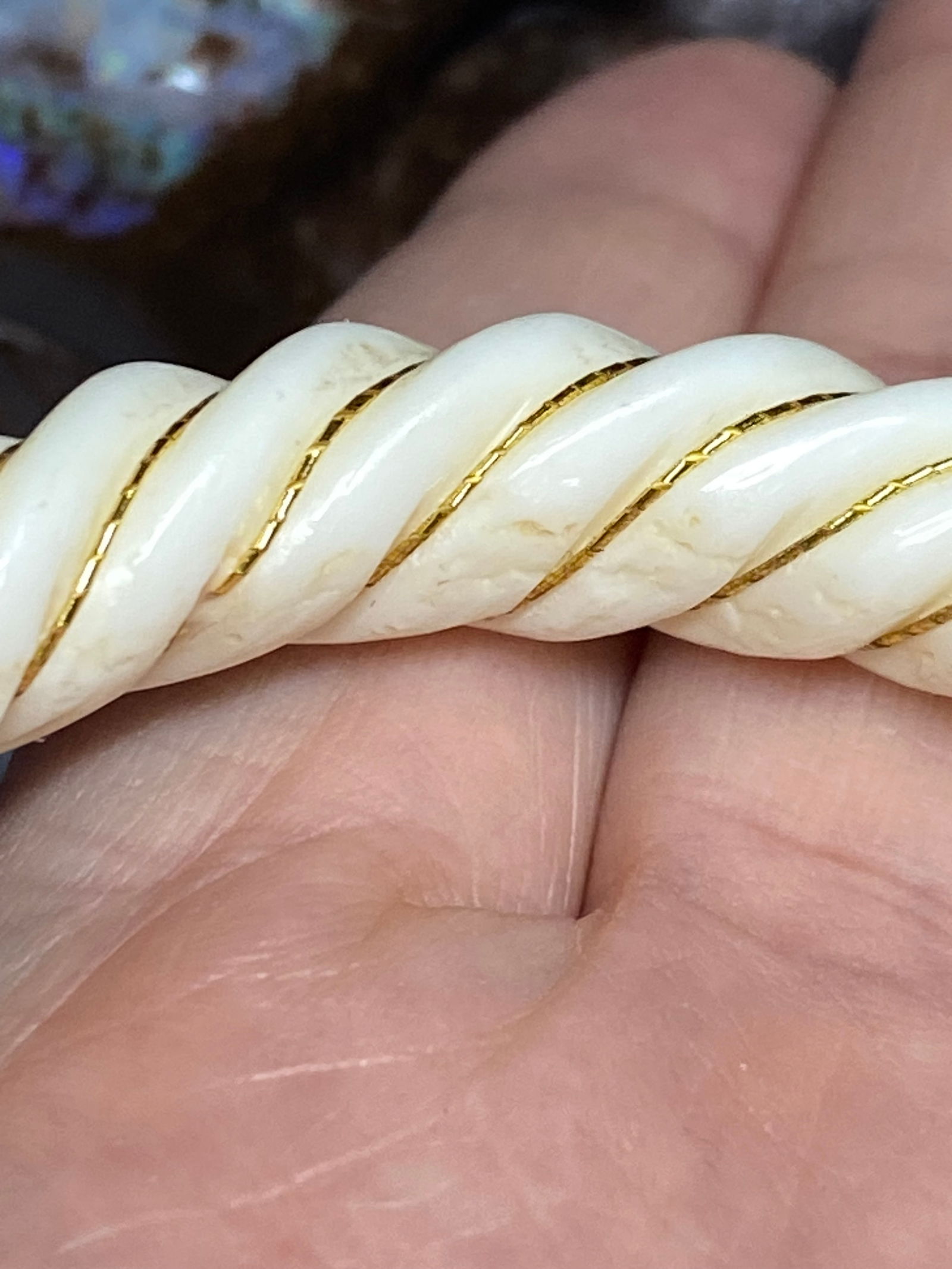 Vintage 14ct Gold Carved Bone Rope Bangle Twisted Spiral Bangle - 6
