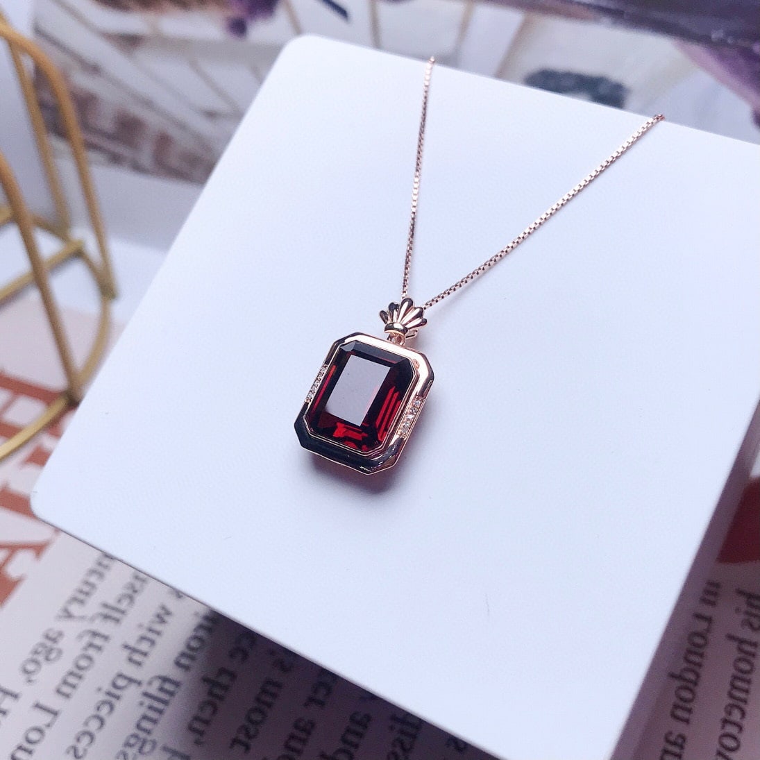 14K GOLD 6.00 CT NATURAL GARNET & DIAMOND PENDANT - 3
