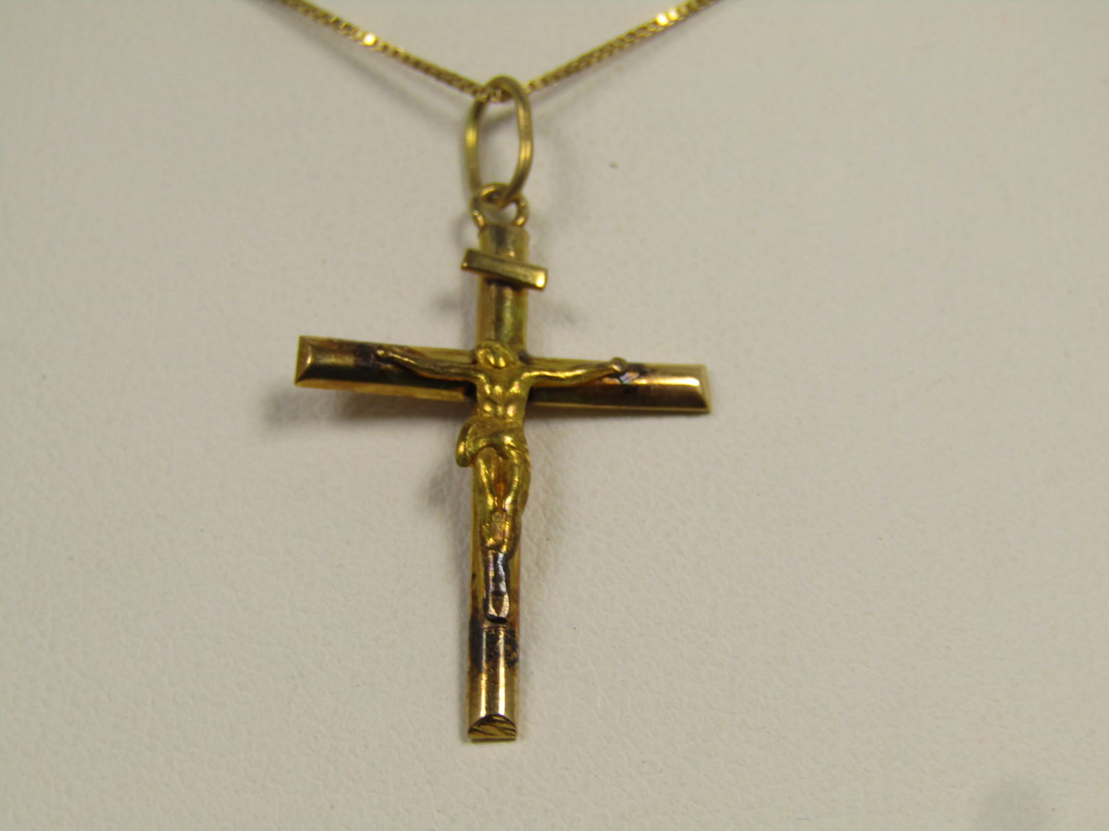 Vintage 18kt Crucifix Necklace, 19", Signed K & S, 1960's-1970's - 2