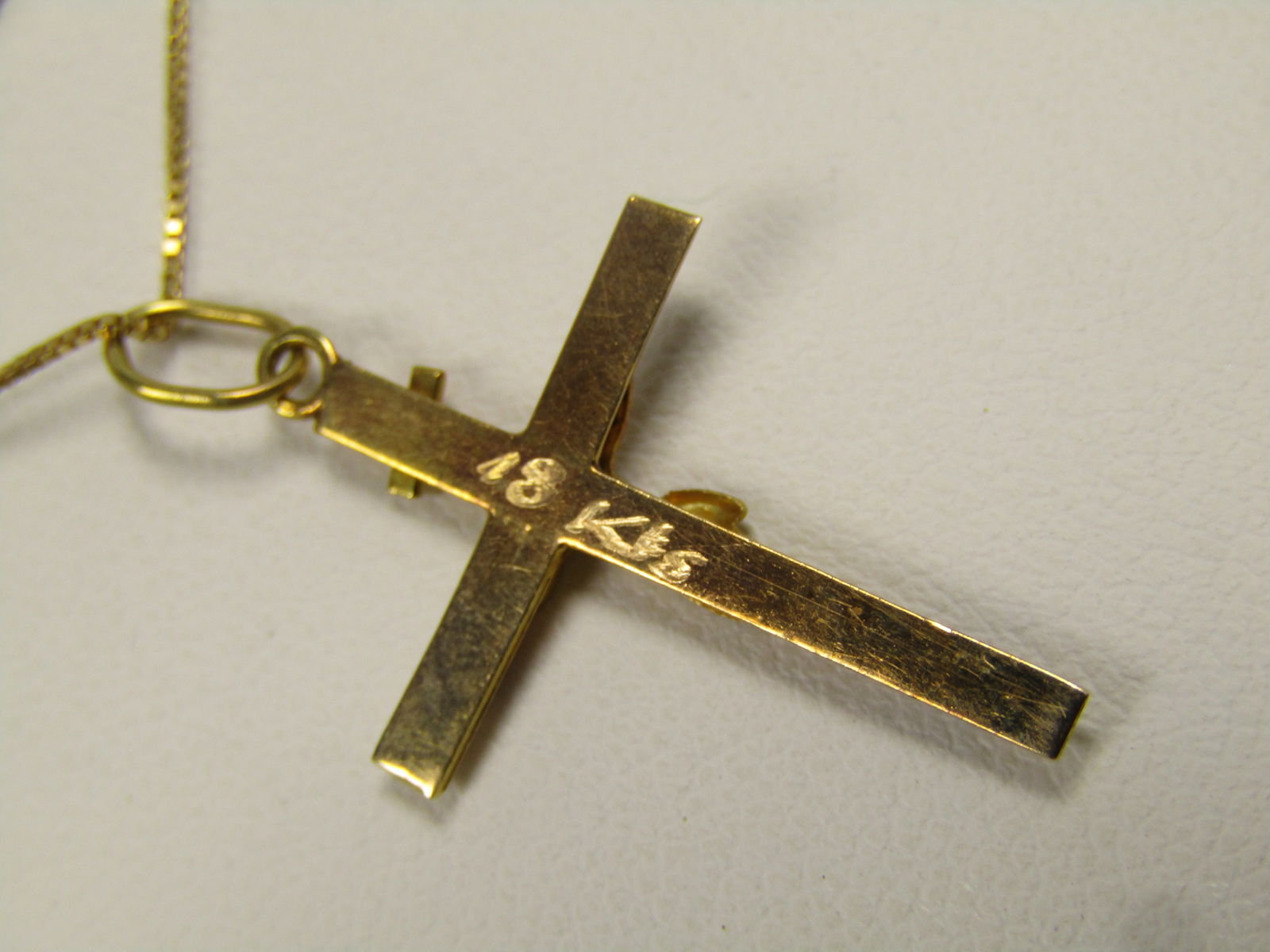 Vintage 18kt Crucifix Necklace, 19", Signed K & S, 1960's-1970's - 3