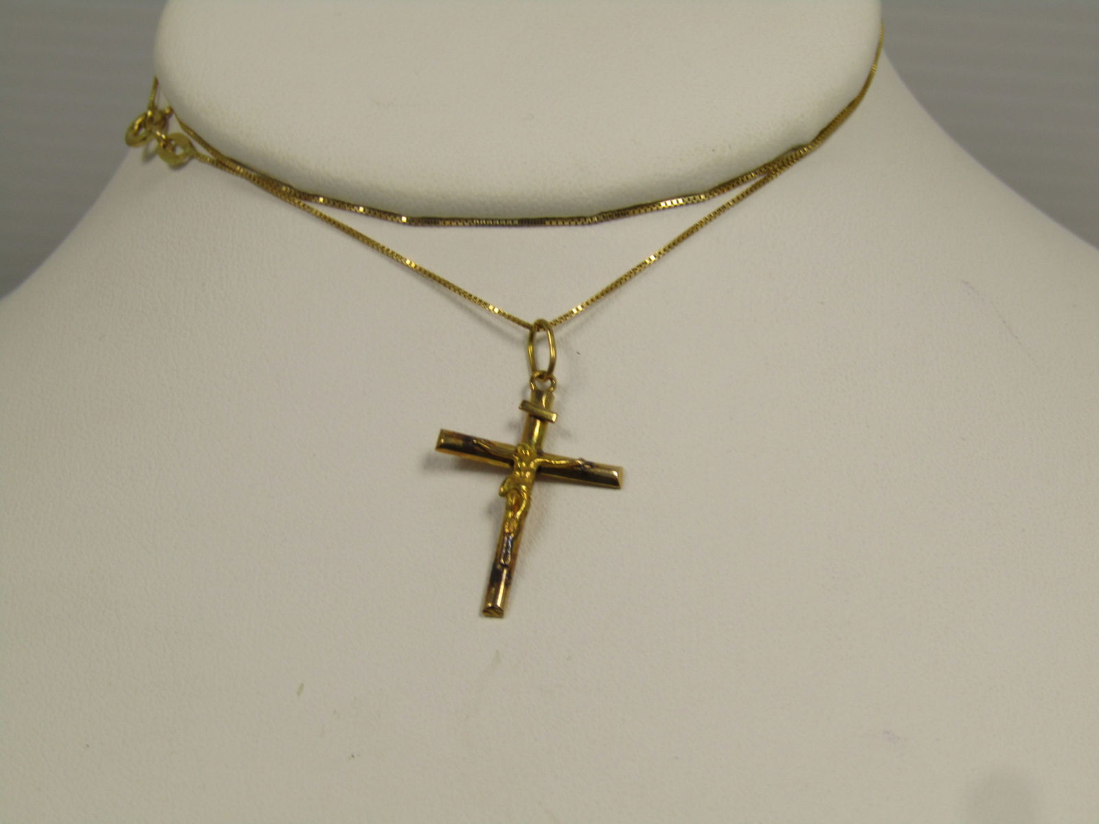 Vintage 18kt Crucifix Necklace, 19", Signed K & S, 1960's-1970's - 4