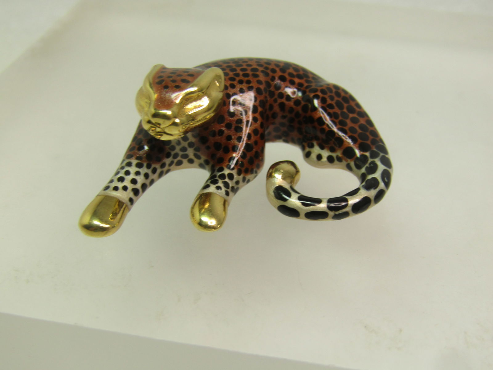 Vintage 14kt Enameled Leopard /Cheetah Slide Pendant, Signed SLC, 1990's - 2