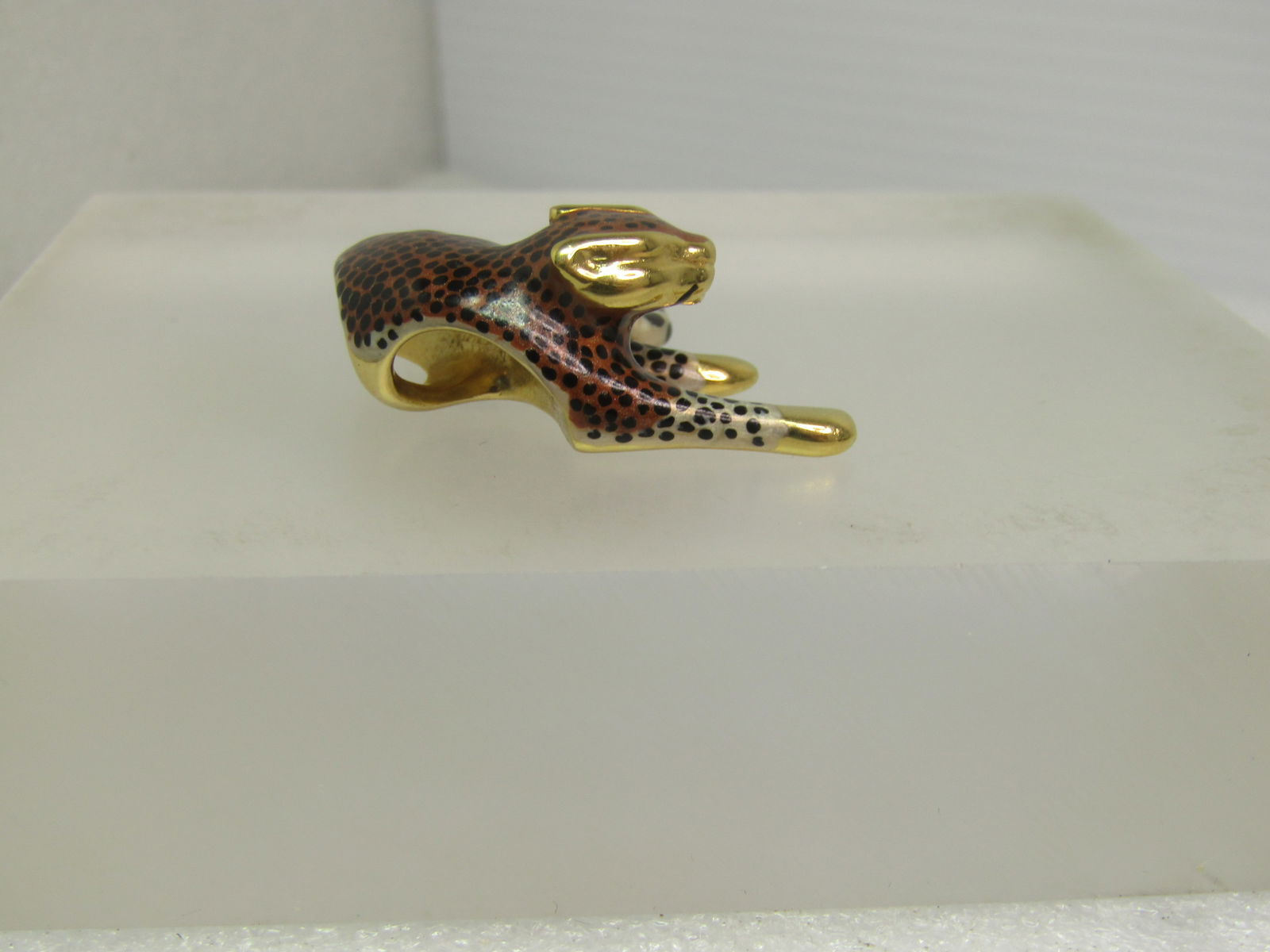 Vintage 14kt Enameled Leopard /Cheetah Slide Pendant, Signed SLC, 1990's - 4