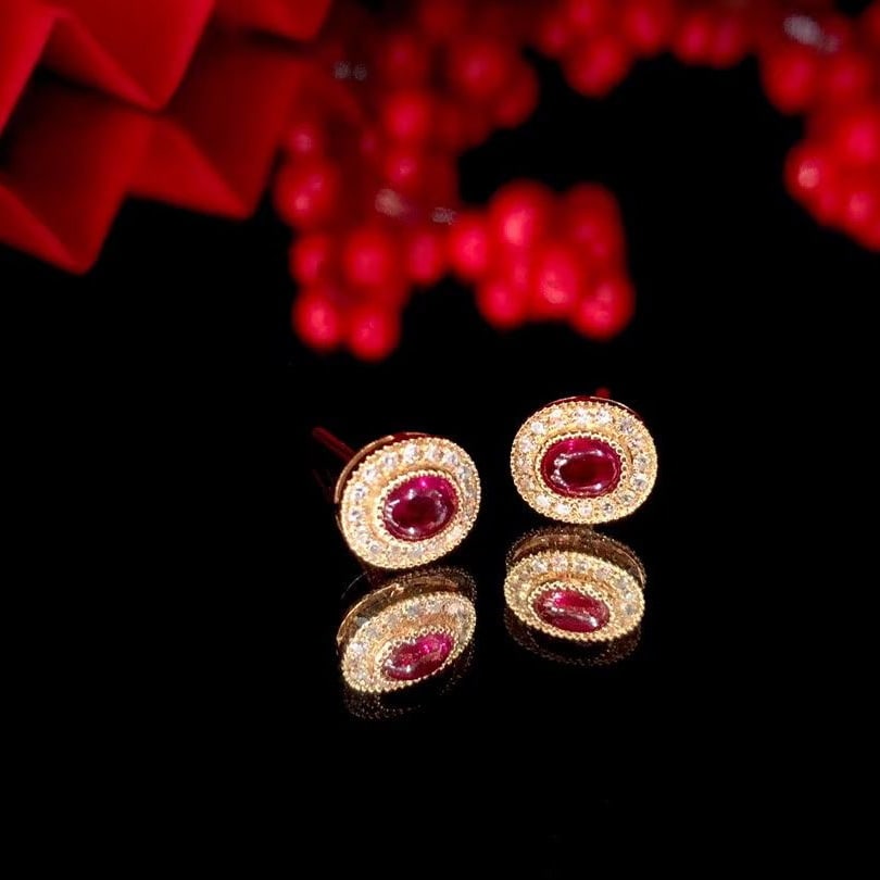 14K GOLD 0.59 CTW NATURAL RUBY & DIAMOND EARRINGS - 2