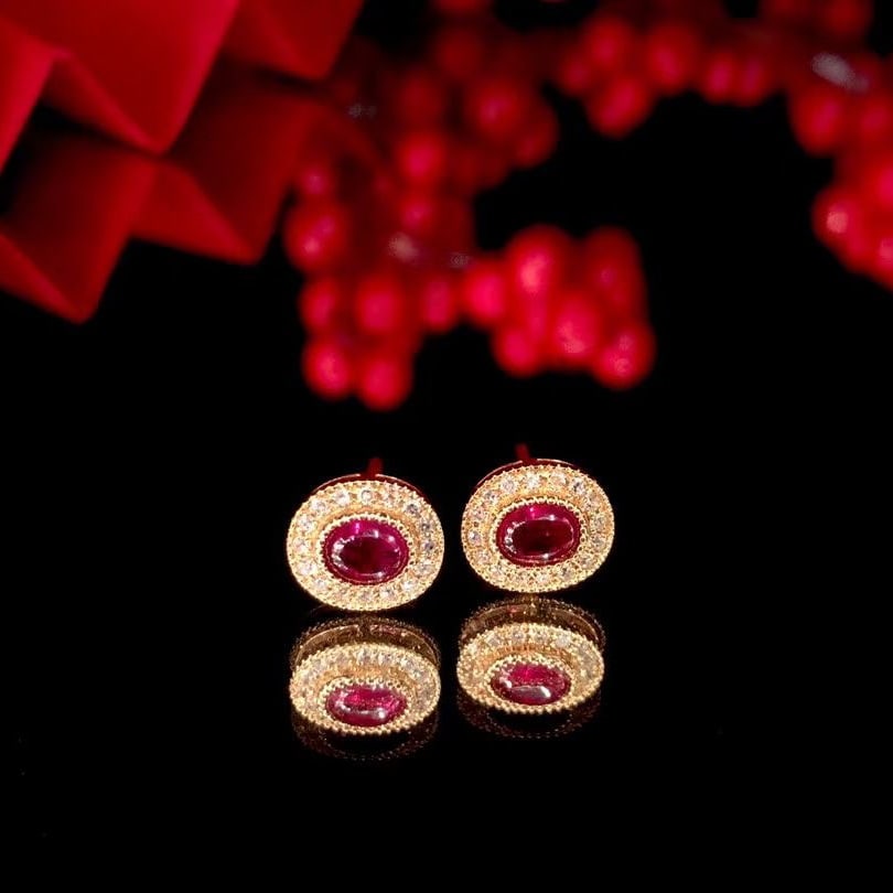 14K GOLD 0.59 CTW NATURAL RUBY & DIAMOND EARRINGS - 3