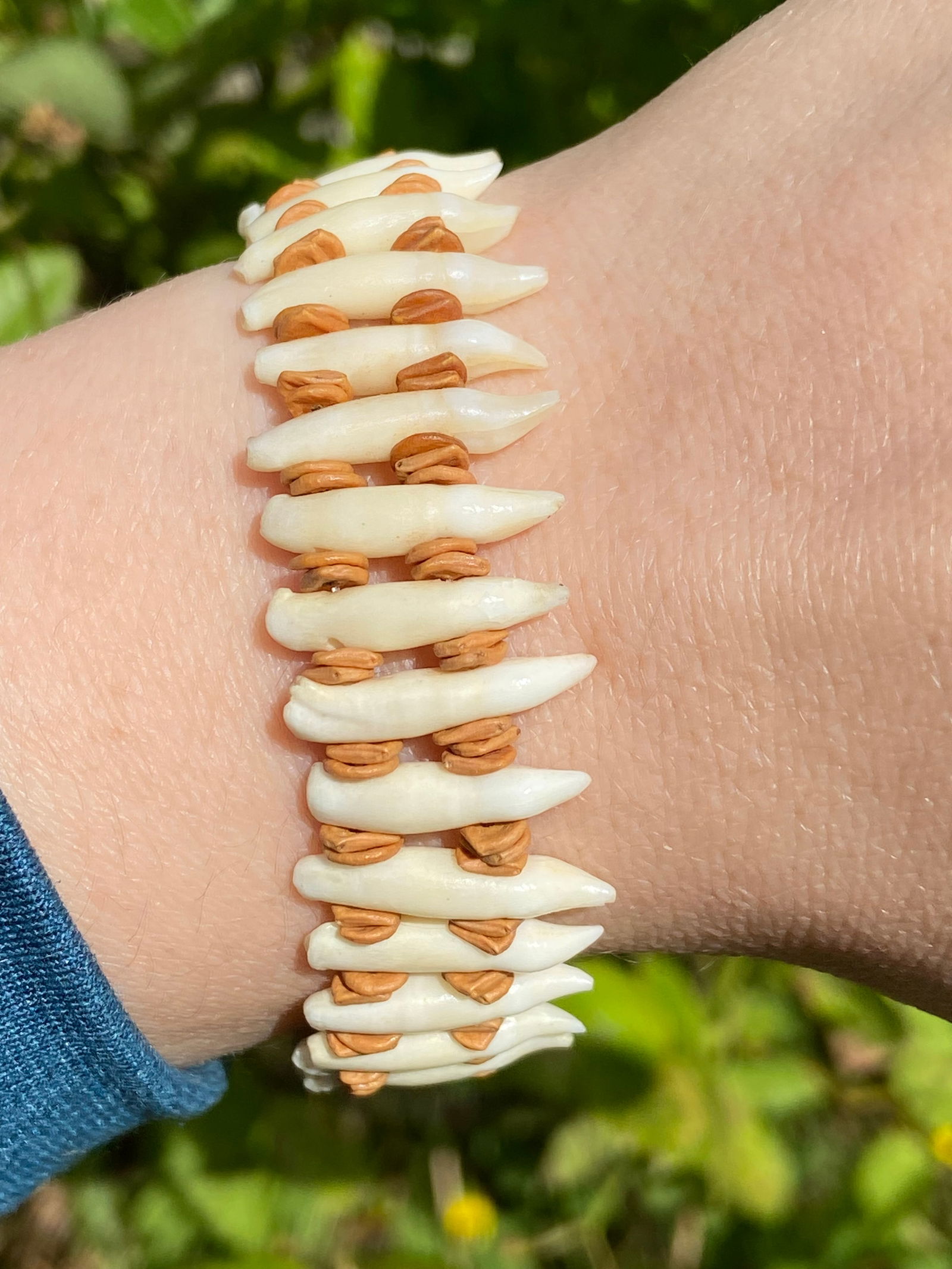 Vintage Tribal Necklace & Bracelet Set with Natural Animal Teeth - 15