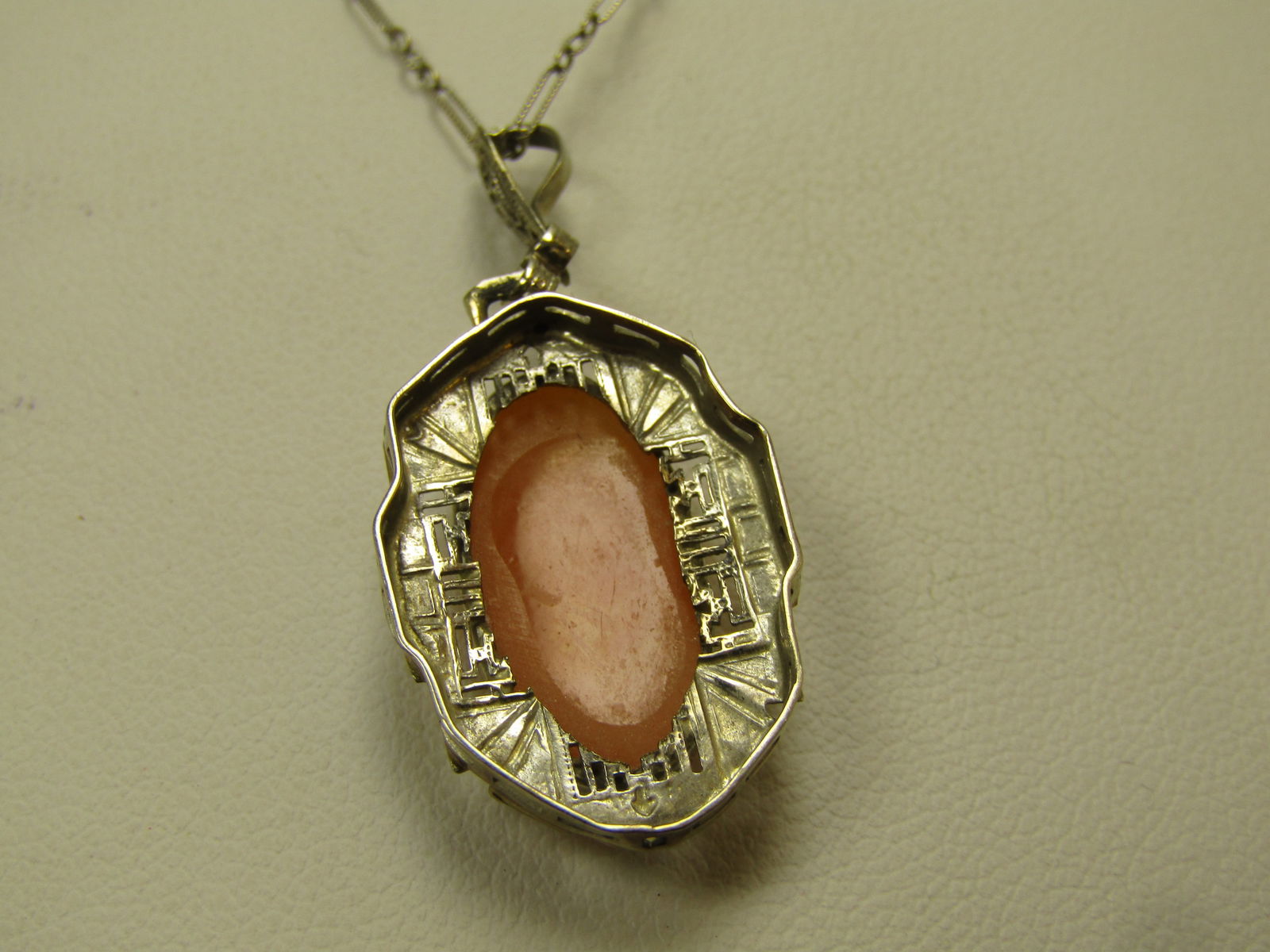 Antique 14kt Cameo Necklace, 15.5", White Gold, Very Early 1900's - 5