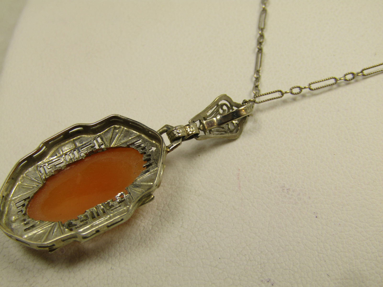 Antique 14kt Cameo Necklace, 15.5", White Gold, Very Early 1900's - 6