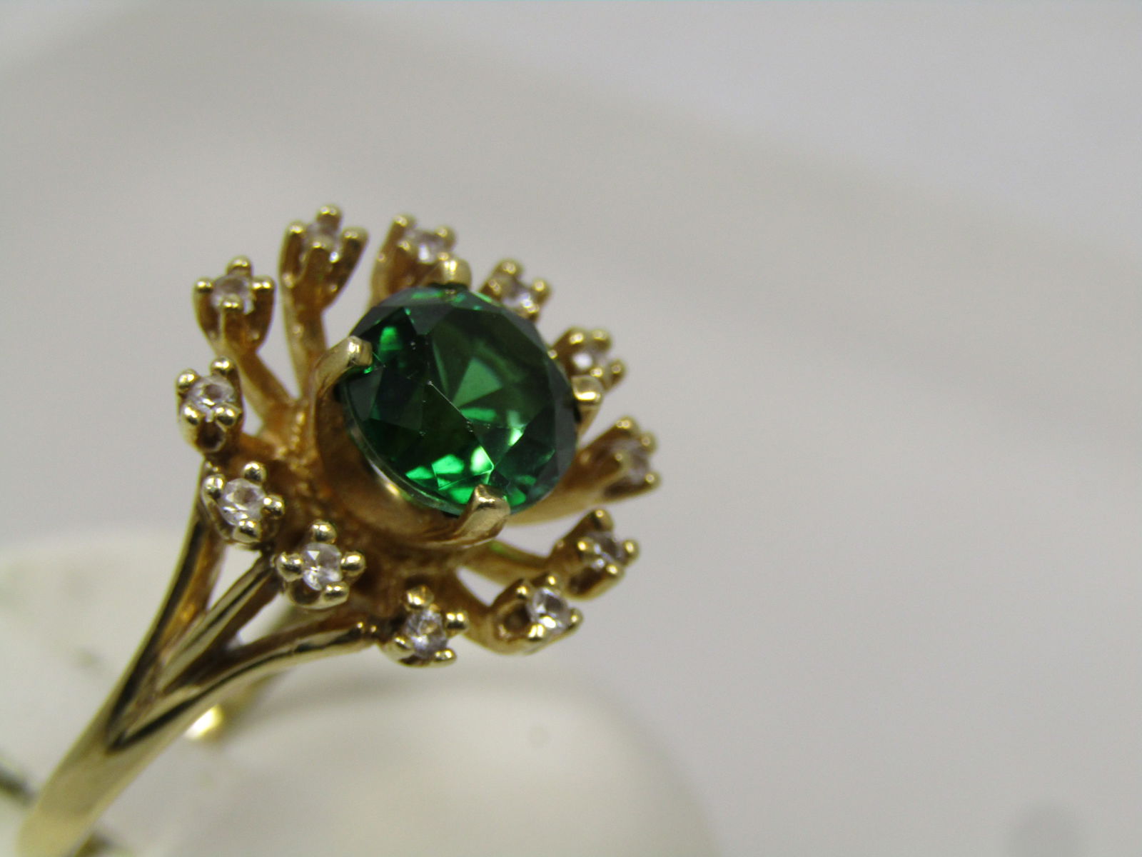 Vintage 14kt Green Spinal White Topaz Ring, Sz. 10, 1970's-1980's, Signed - 2
