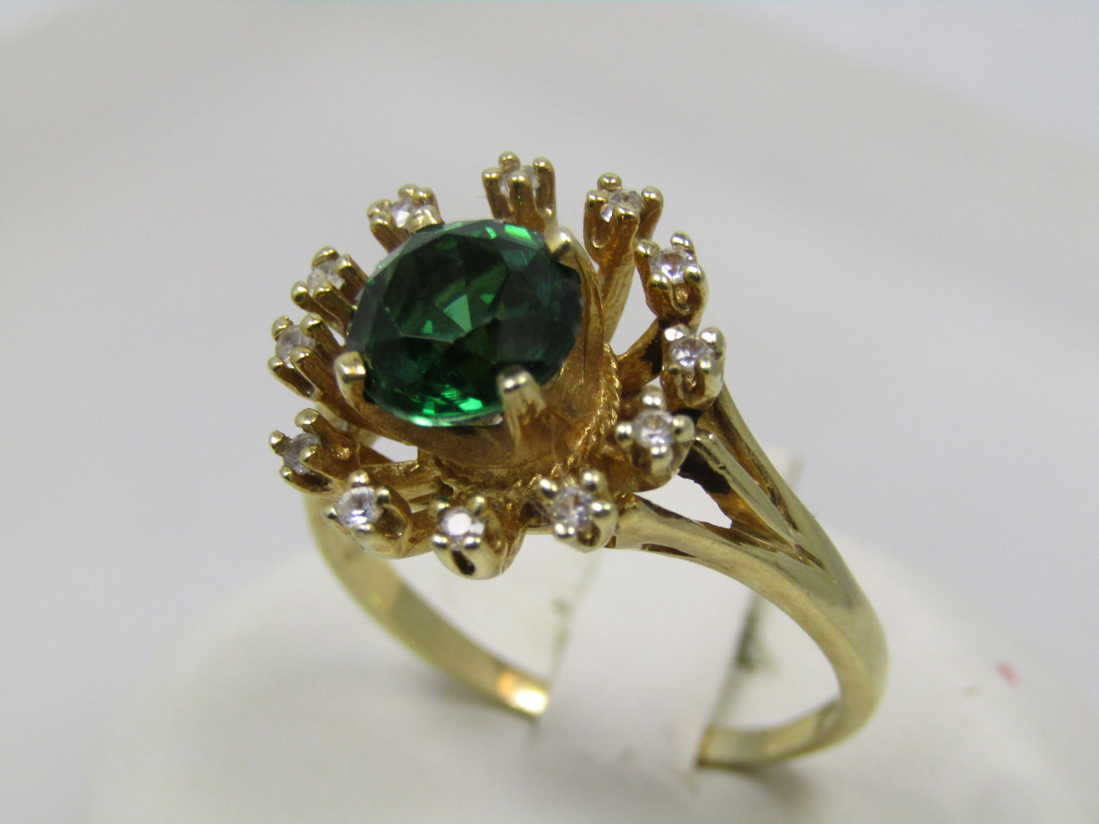 Vintage 14kt Green Spinal White Topaz Ring, Sz. 10, 1970's-1980's, Signed - 3