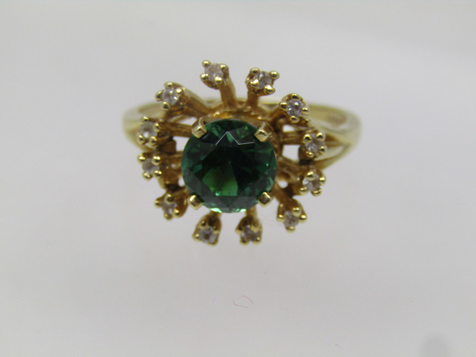 Vintage 14kt Green Spinal White Topaz Ring, Sz. 10, 1970's-1980's, Signed - 4