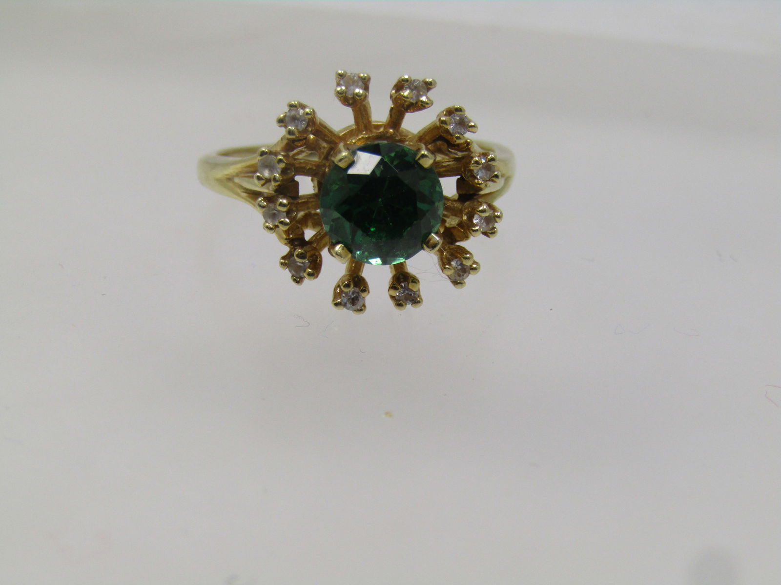Vintage 14kt Green Spinal White Topaz Ring, Sz. 10, 1970's-1980's, Signed - 5
