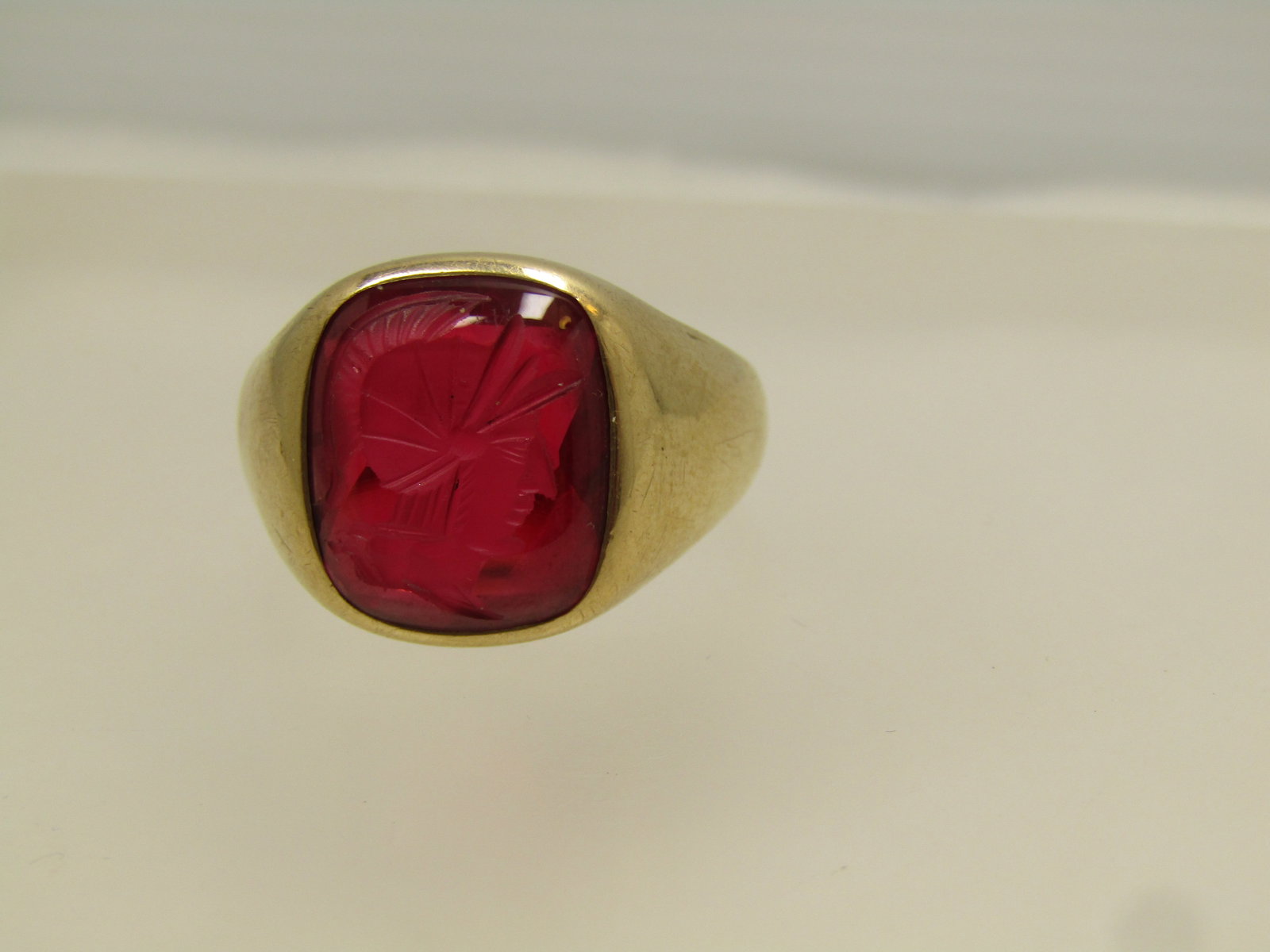 Vintage Men's 10kt Ruby Intaglio Ring, Sz. 13.5, 1950's, Signed (1 of 8)