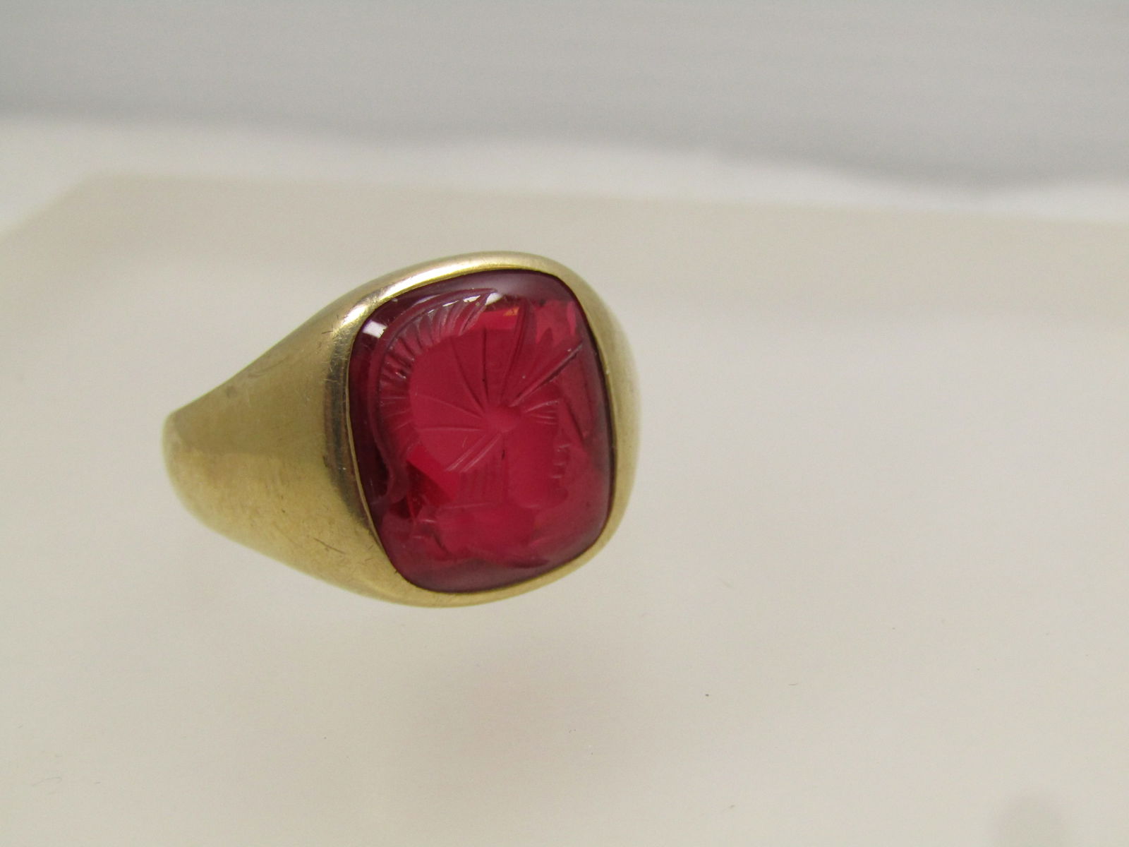 Vintage Men's 10kt Ruby Intaglio Ring, Sz. 13.5, 1950's, Signed - 2