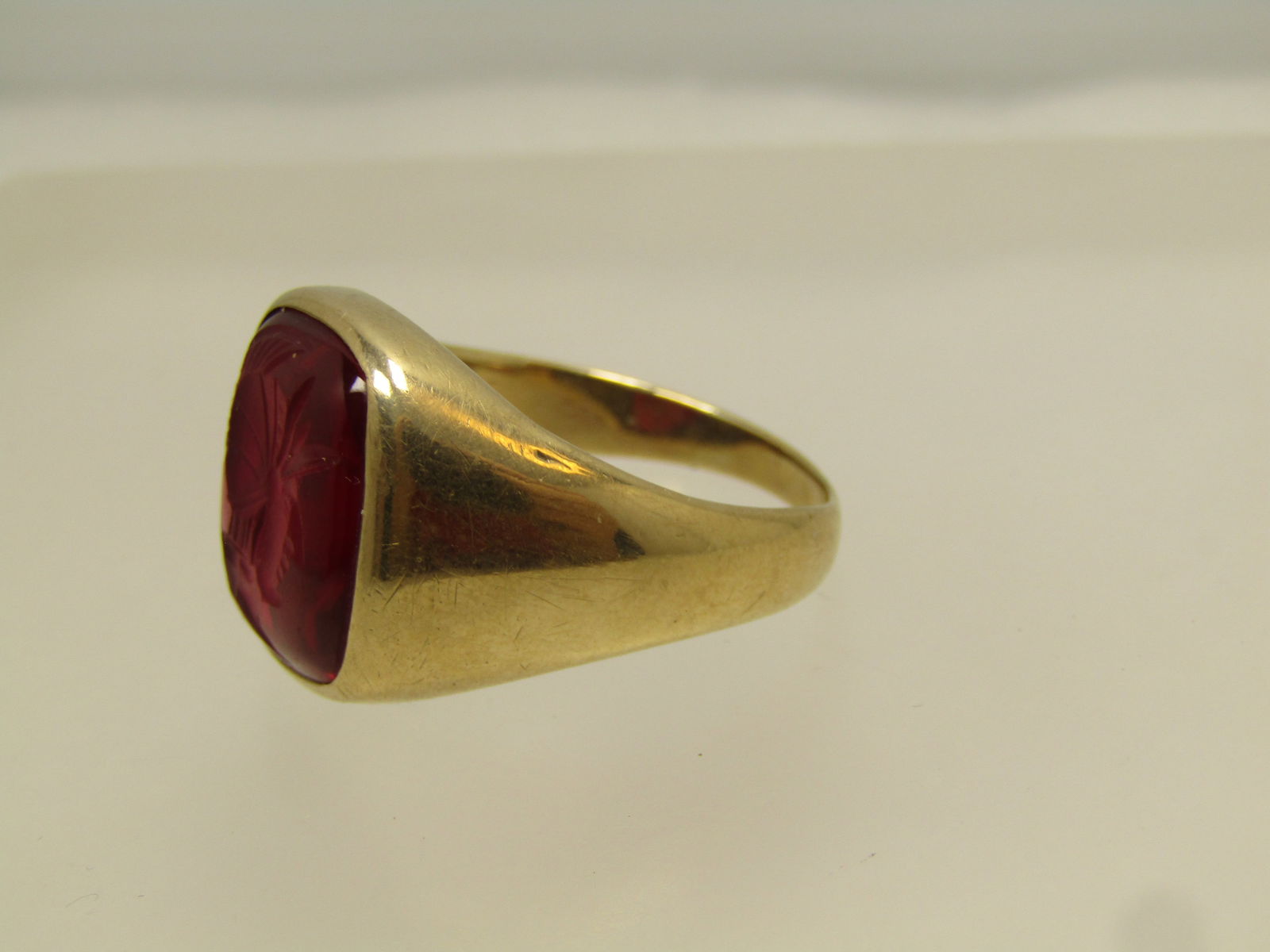 Vintage Men's 10kt Ruby Intaglio Ring, Sz. 13.5, 1950's, Signed - 3