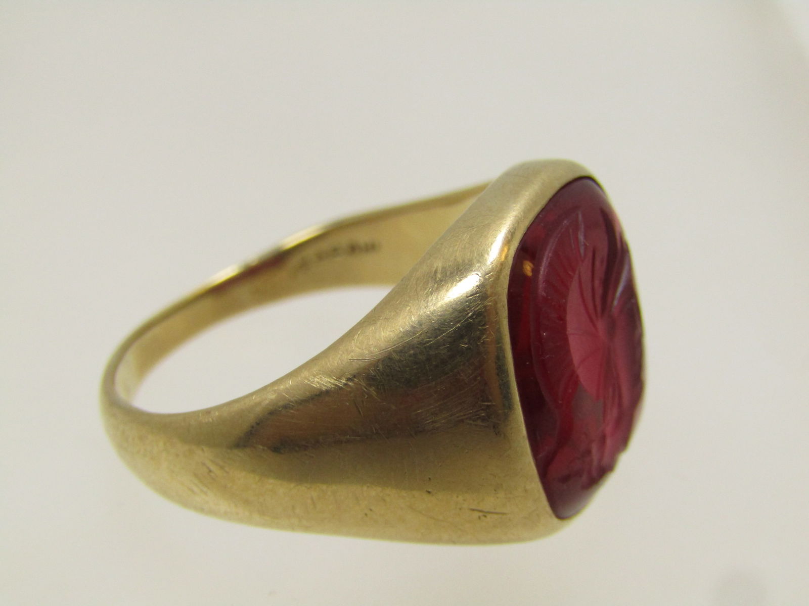 Vintage Men's 10kt Ruby Intaglio Ring, Sz. 13.5, 1950's, Signed - 4
