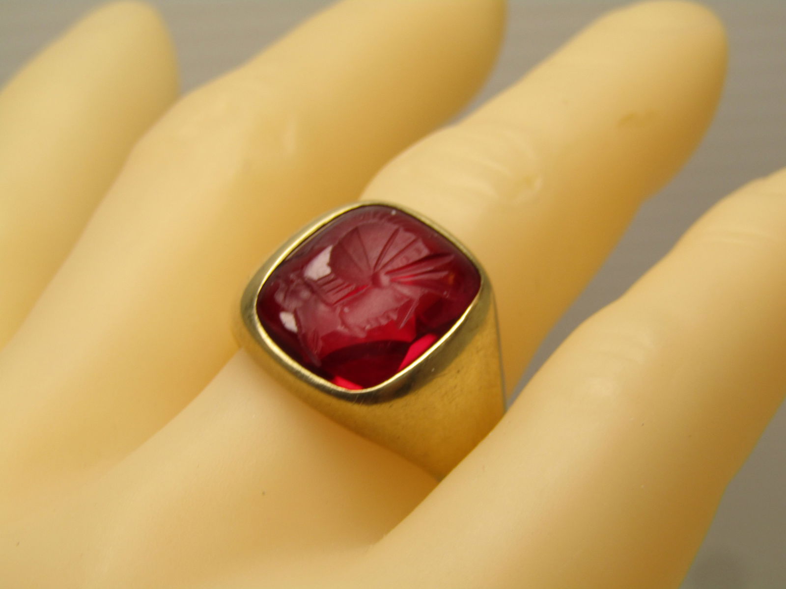 Vintage Men's 10kt Ruby Intaglio Ring, Sz. 13.5, 1950's, Signed - 7