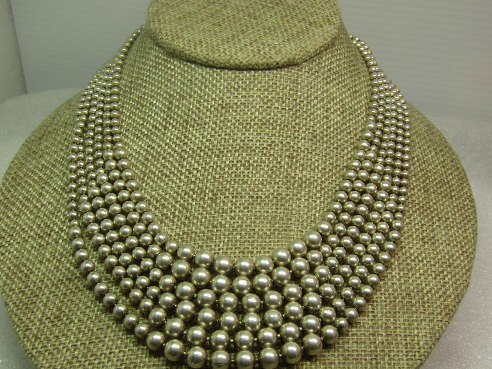 Vintage Sterling Silver Six Strand Necklace, Graduated Beads 17", 1980's-1990's, Toggle Clasp - 3