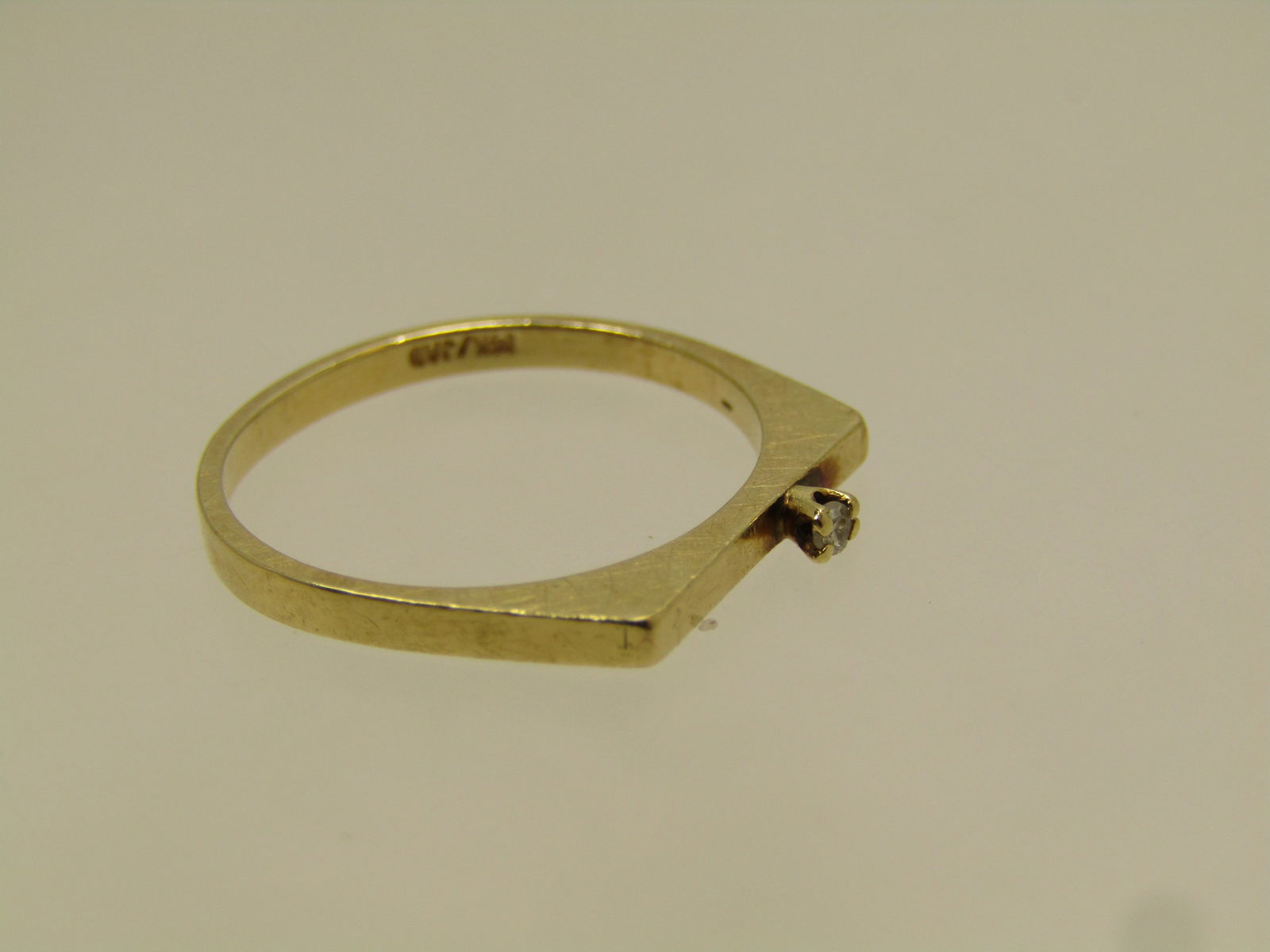 Vintage 14kt Gold Diamond Ring, Sz. 5, Flat Top, Signed JAD, 1980's - 2