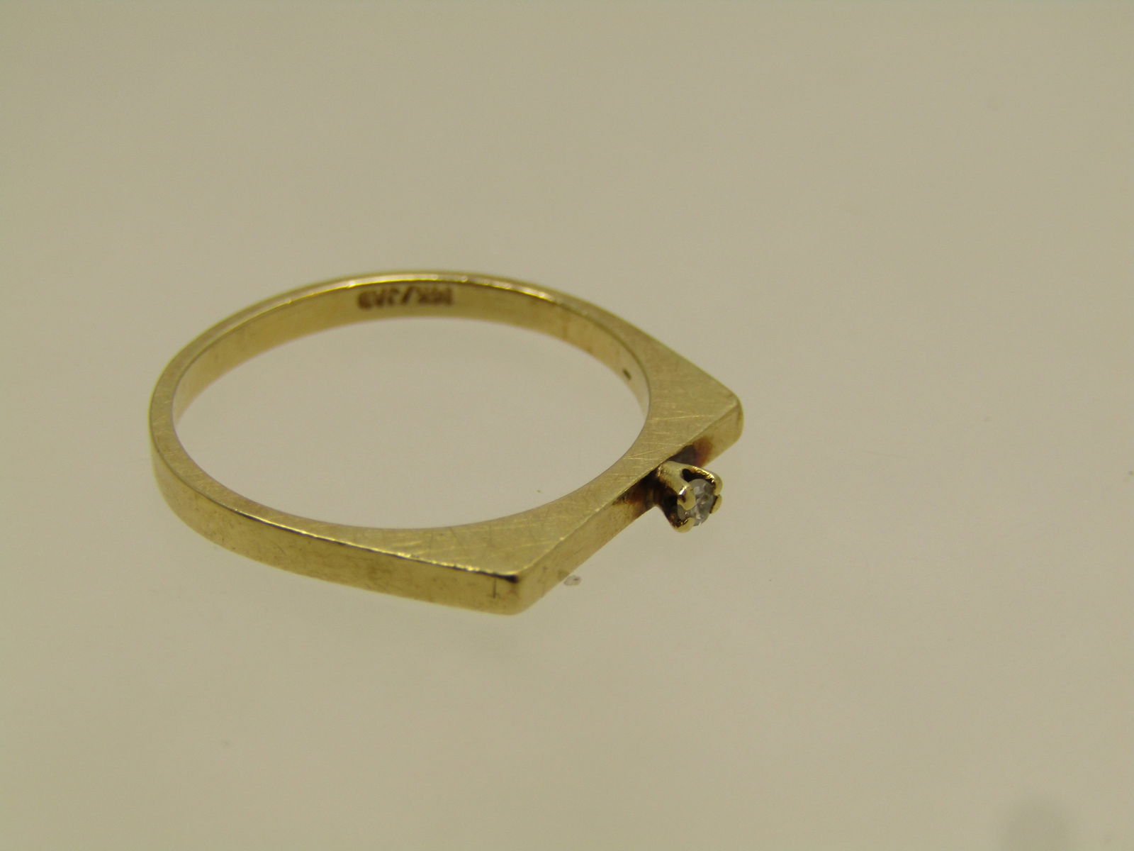 Vintage 14kt Gold Diamond Ring, Sz. 5, Flat Top, Signed JAD, 1980's - 3