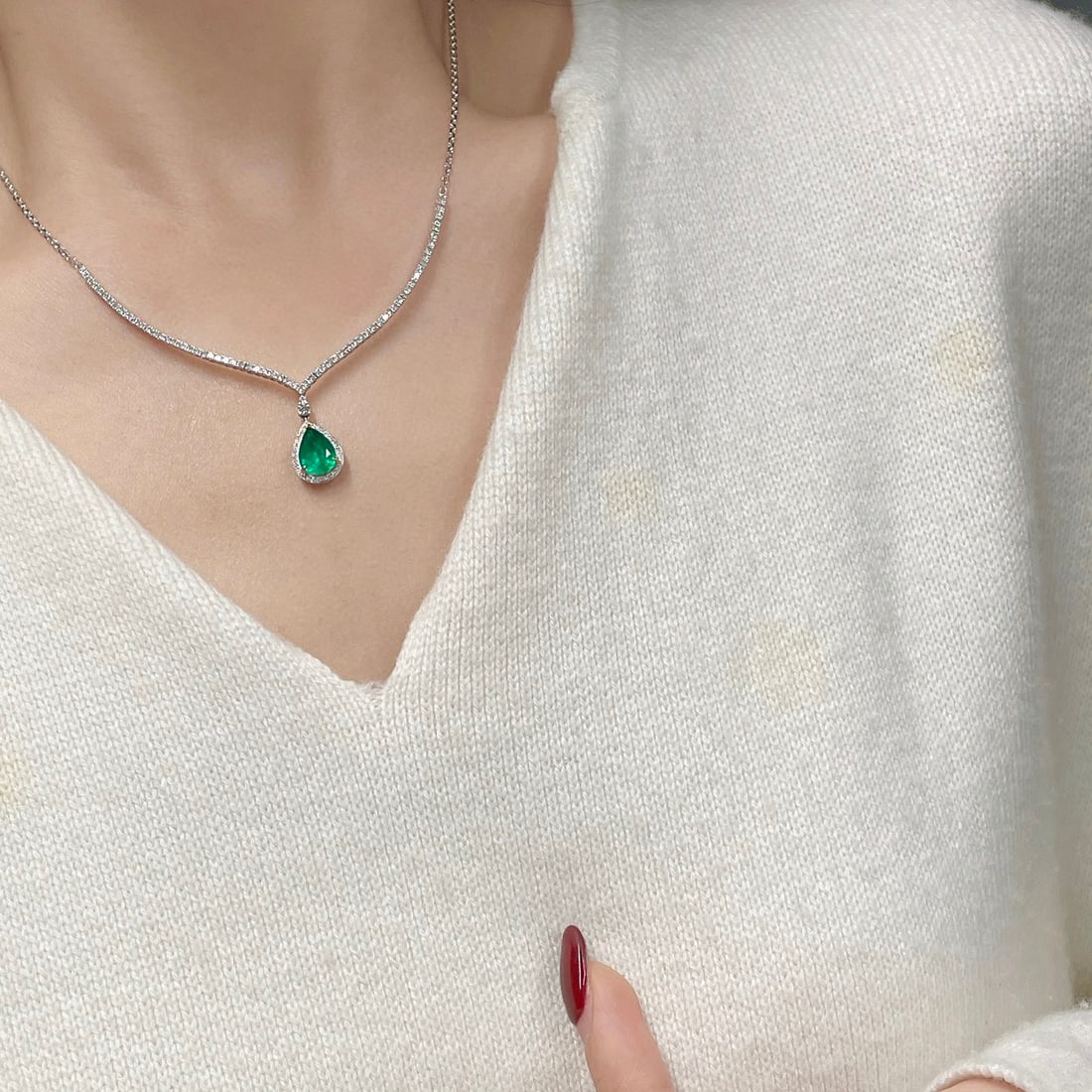 14K GOLD 1.6 CT VIVID GREEN NATURAL EMERALD & DIAMOND NECKLACE - 6