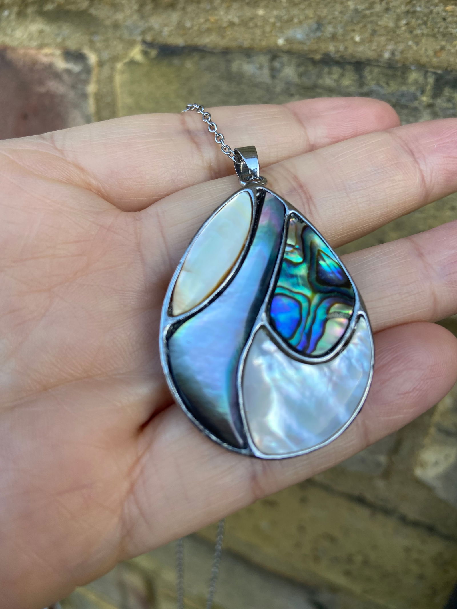 Natural Mother Of Pearl And Abalone Shell Pendant Necklace - 4