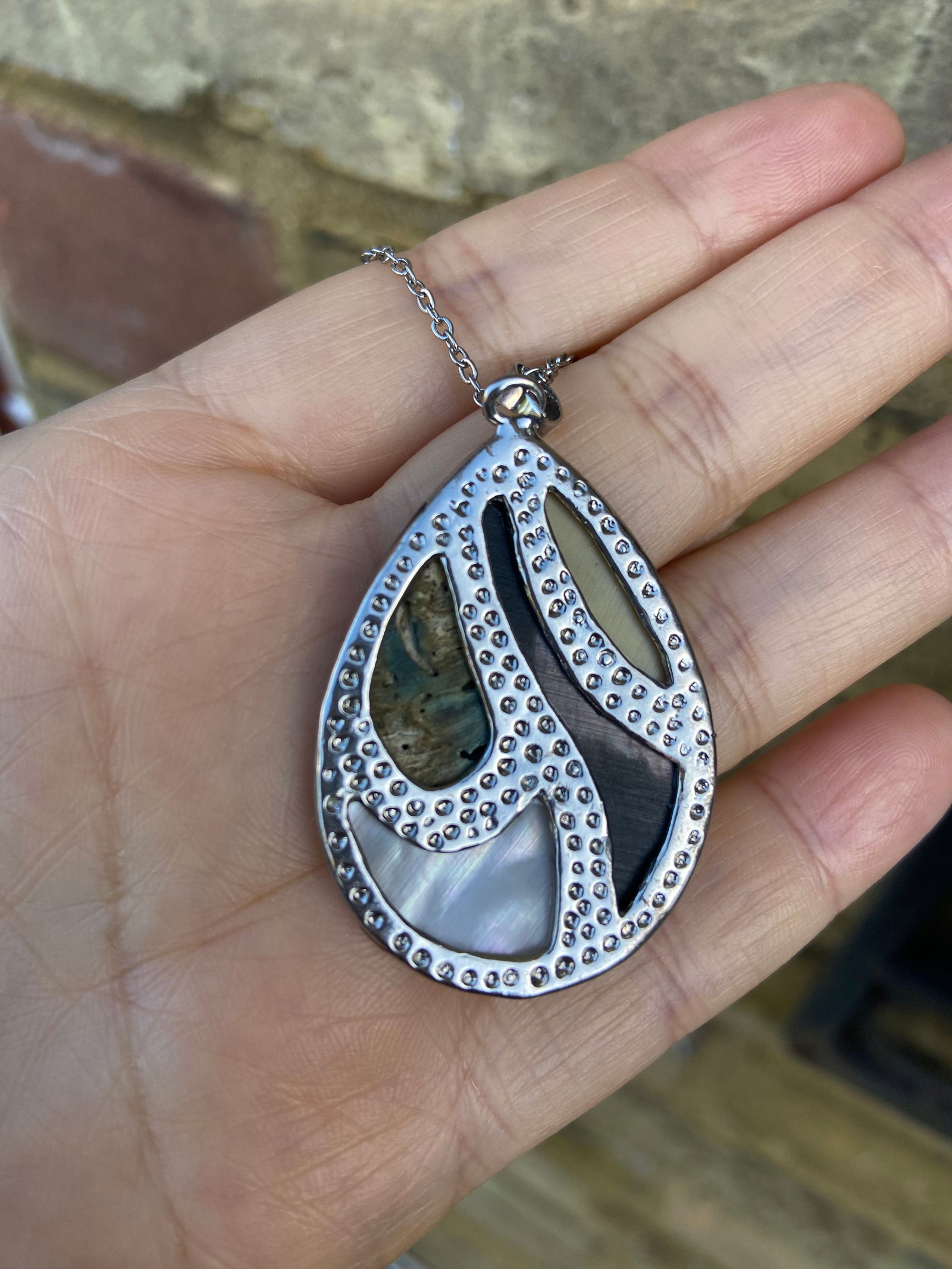 Natural Mother Of Pearl And Abalone Shell Pendant Necklace - 5